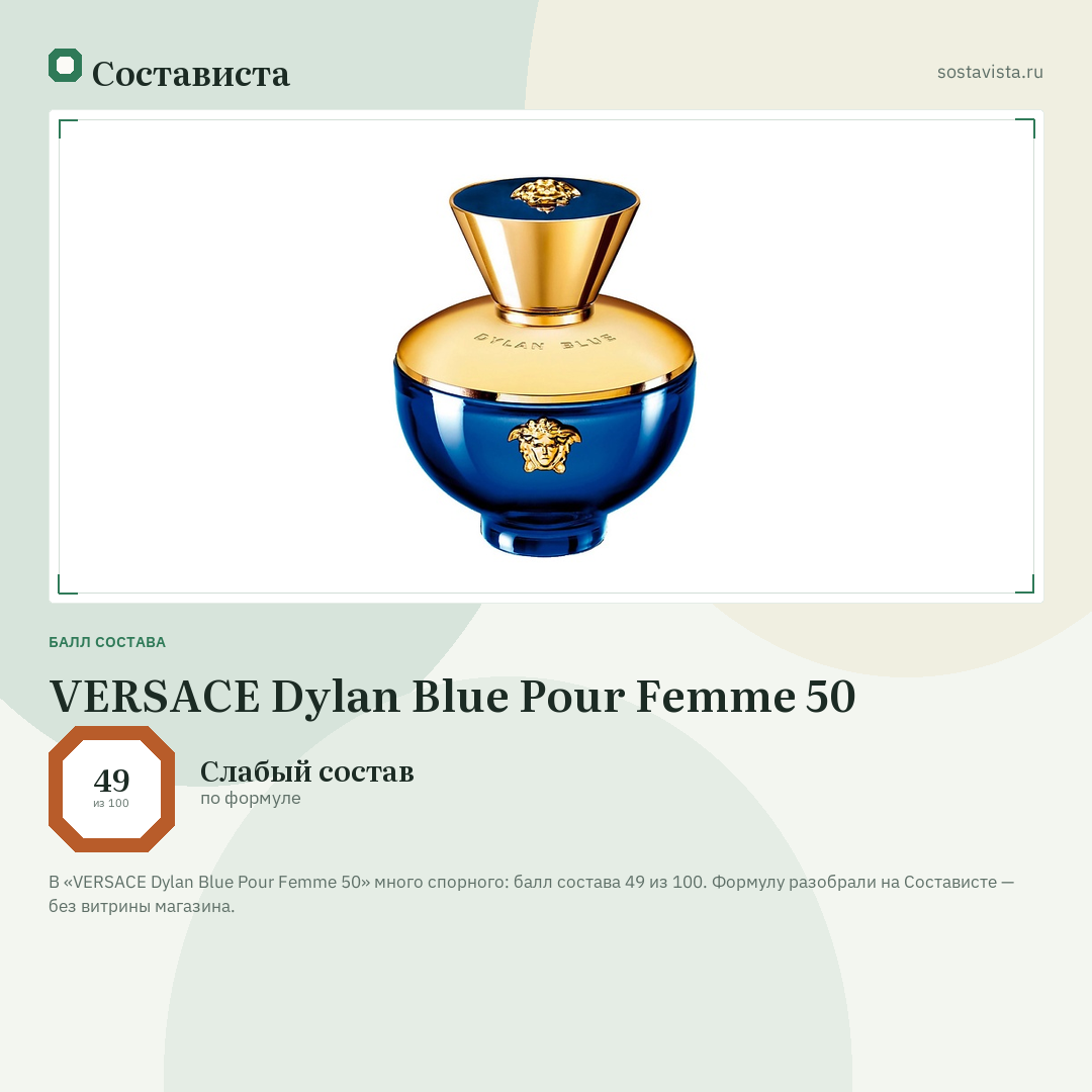 VERSACE Dylan Blue Pour Femme 50: балл состава 49 из 100 — Состависта