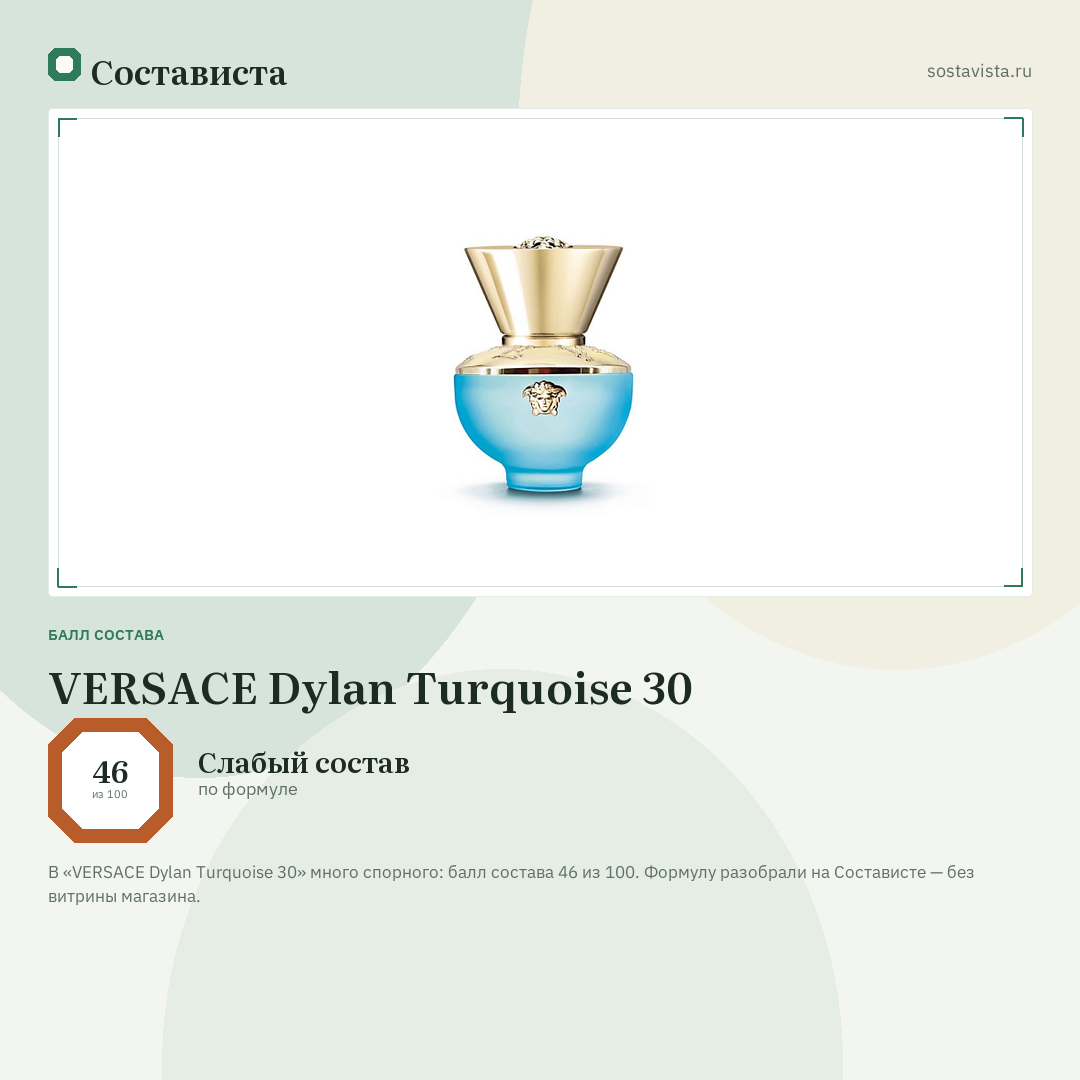 VERSACE Dylan Turquoise 30: балл состава 46 из 100 — Состависта