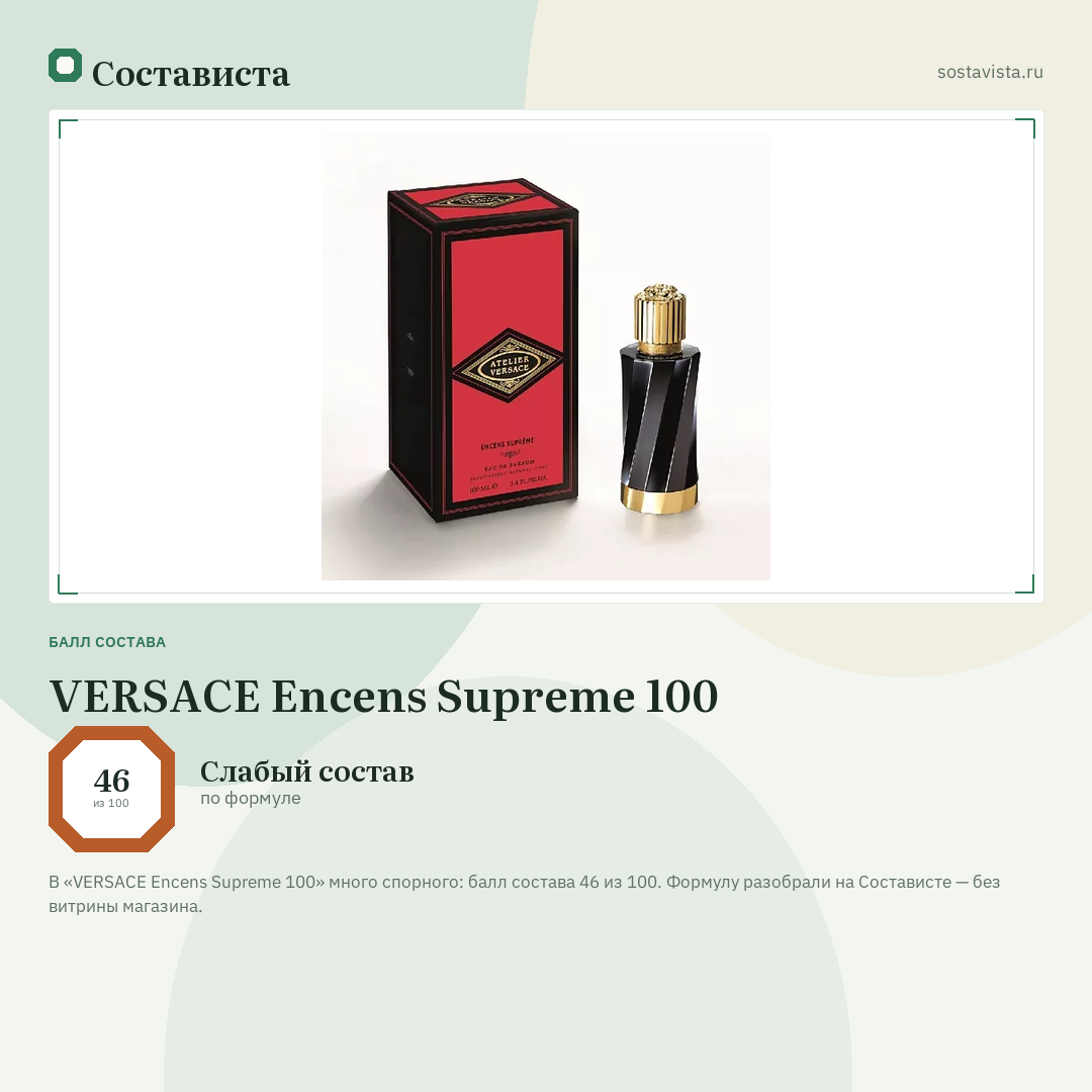 VERSACE Encens Supreme 100: балл состава 46 из 100 — Состависта