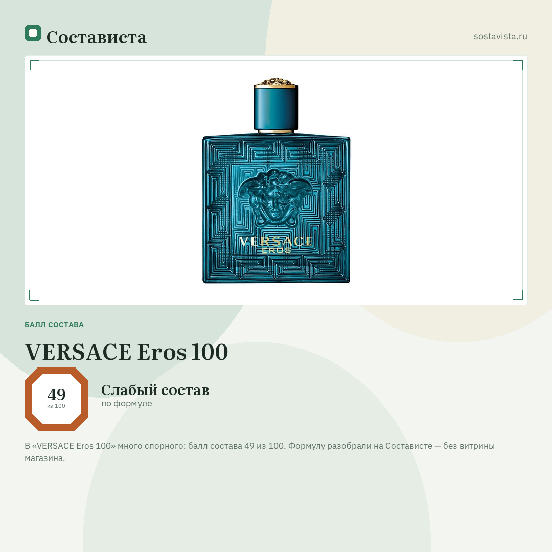 VERSACE Eros 100: балл состава 49 из 100 — Состависта