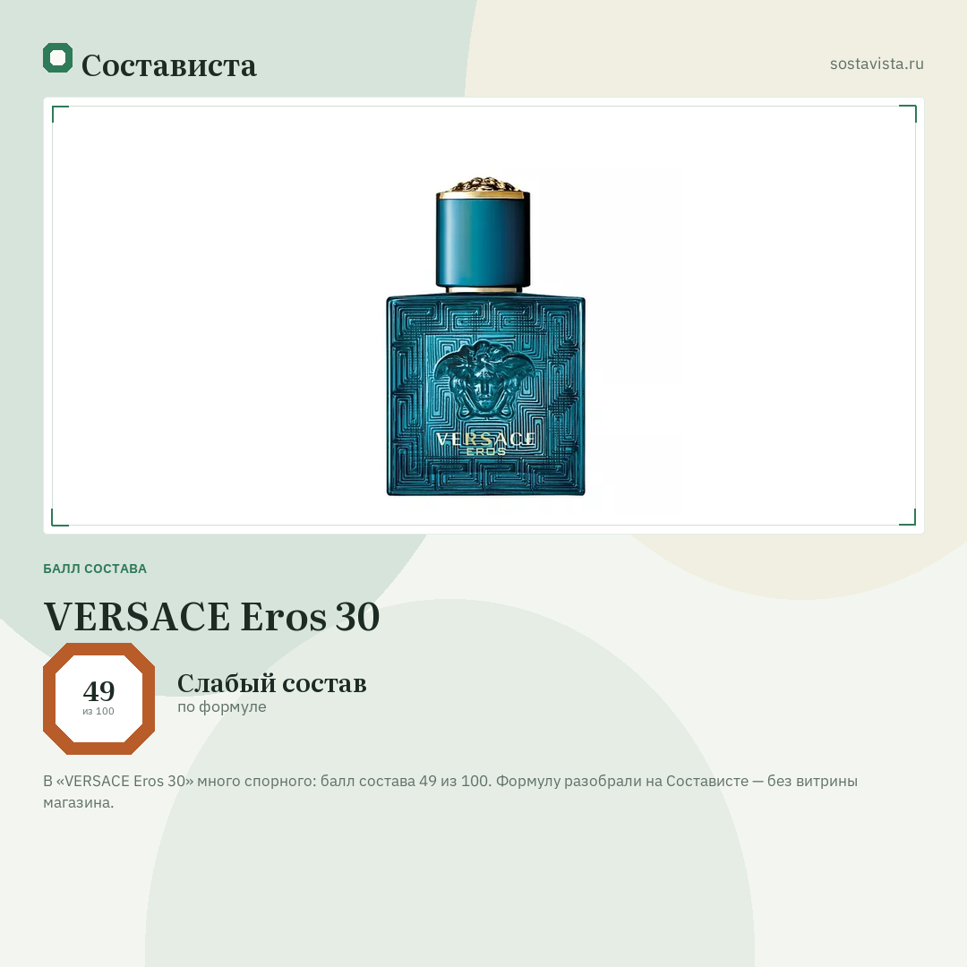 VERSACE Eros 30: балл состава 49 из 100 — Состависта
