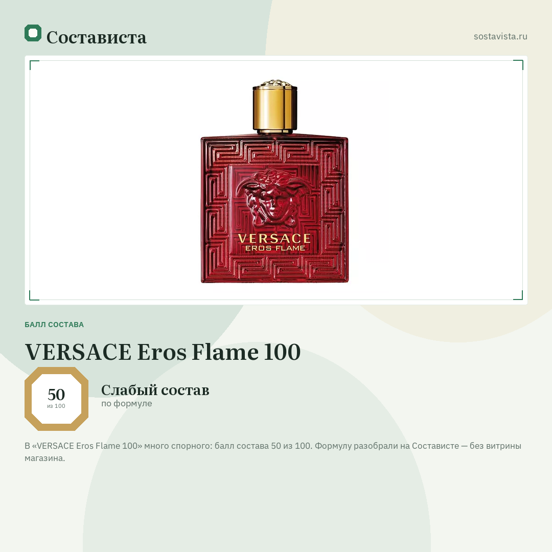VERSACE Eros Flame 100: балл состава 50 из 100 — Состависта