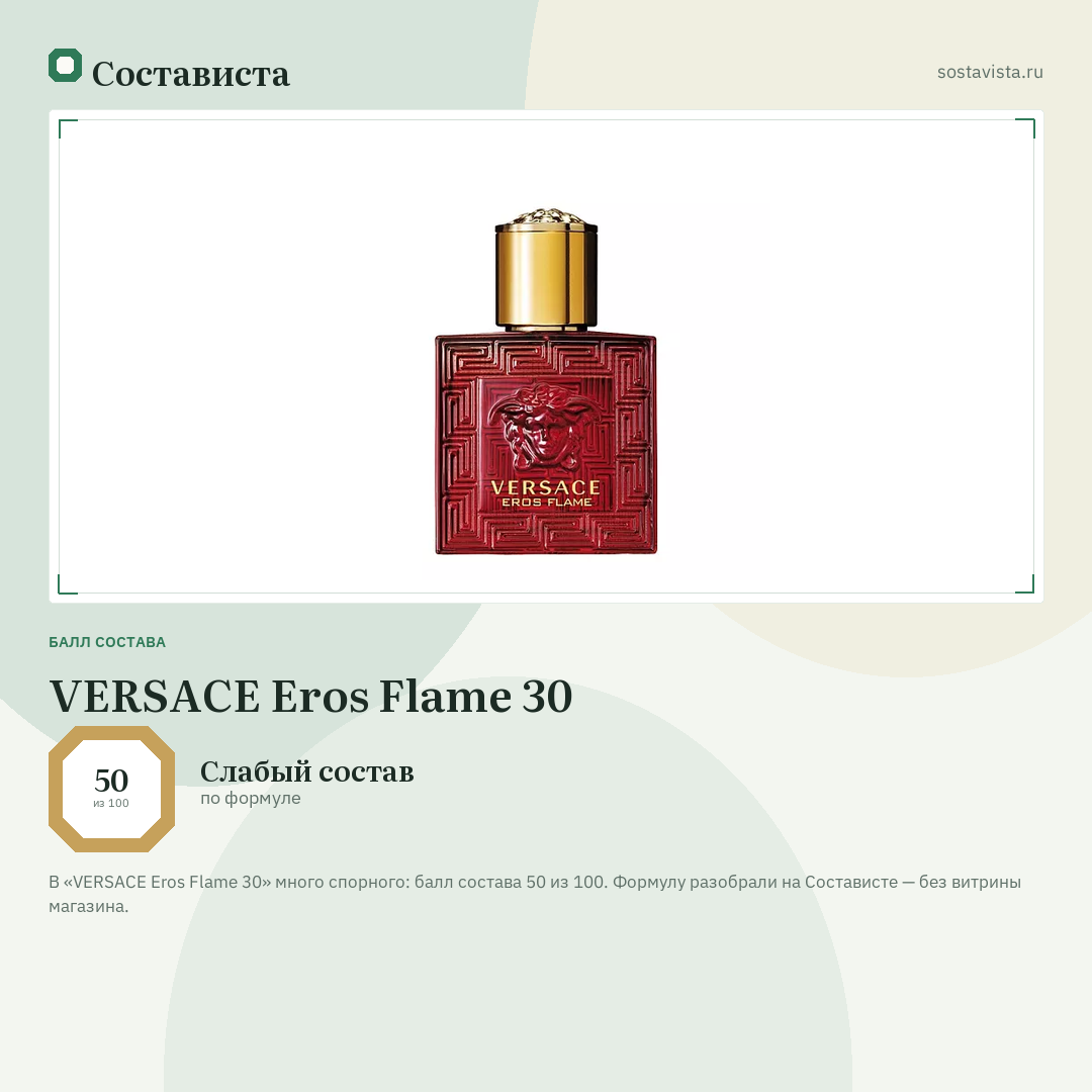 VERSACE Eros Flame 30: балл состава 50 из 100 — Состависта