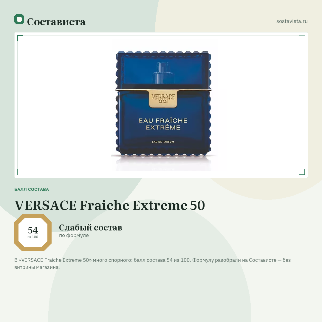 VERSACE Fraiche Extreme 50: балл состава 54 из 100 — Состависта