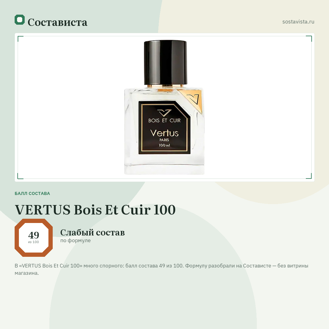 VERTUS Bois Et Cuir 100: балл состава 49 из 100 — Состависта