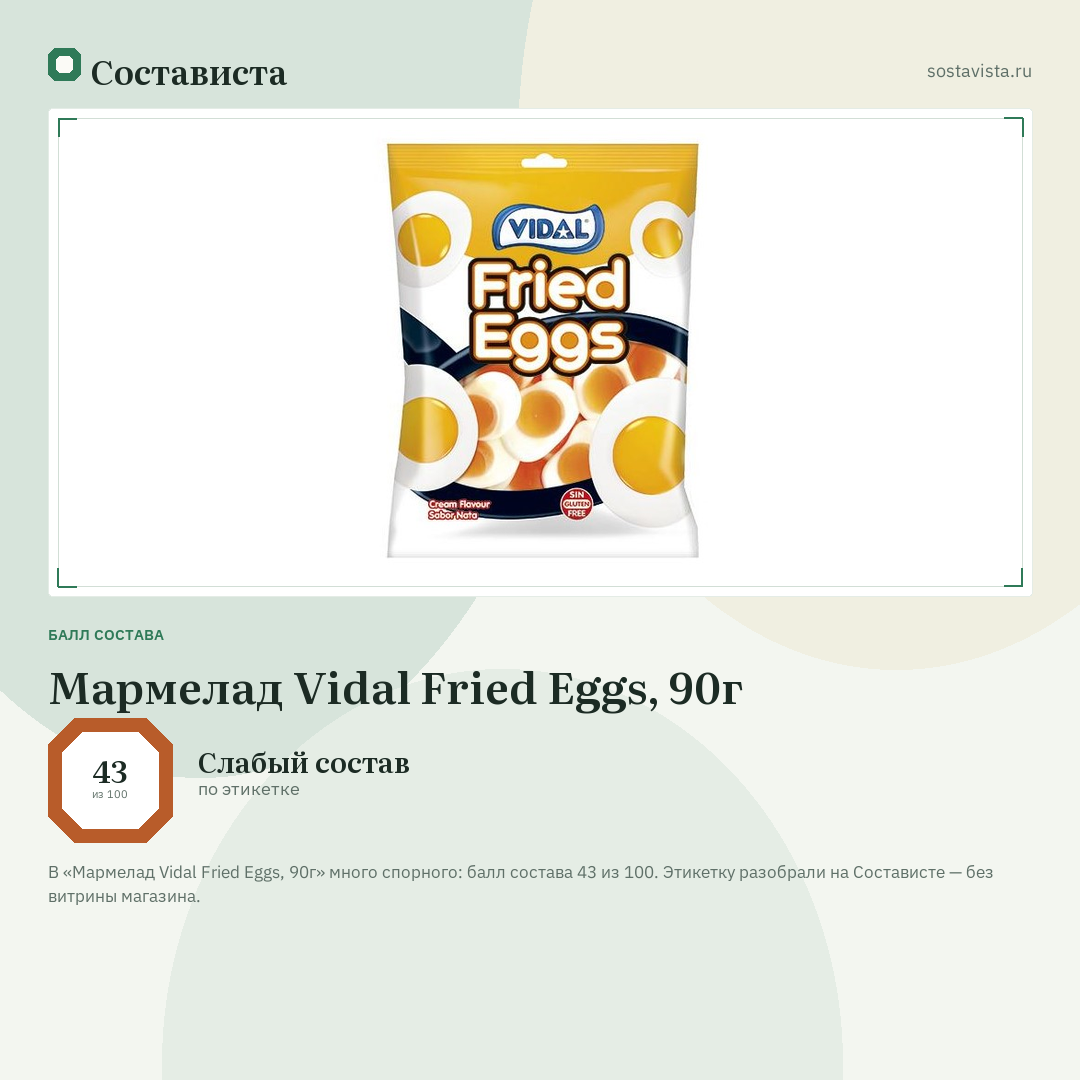 Мармелад Vidal Fried Eggs, 90г: балл состава 43 из 100 — Состависта