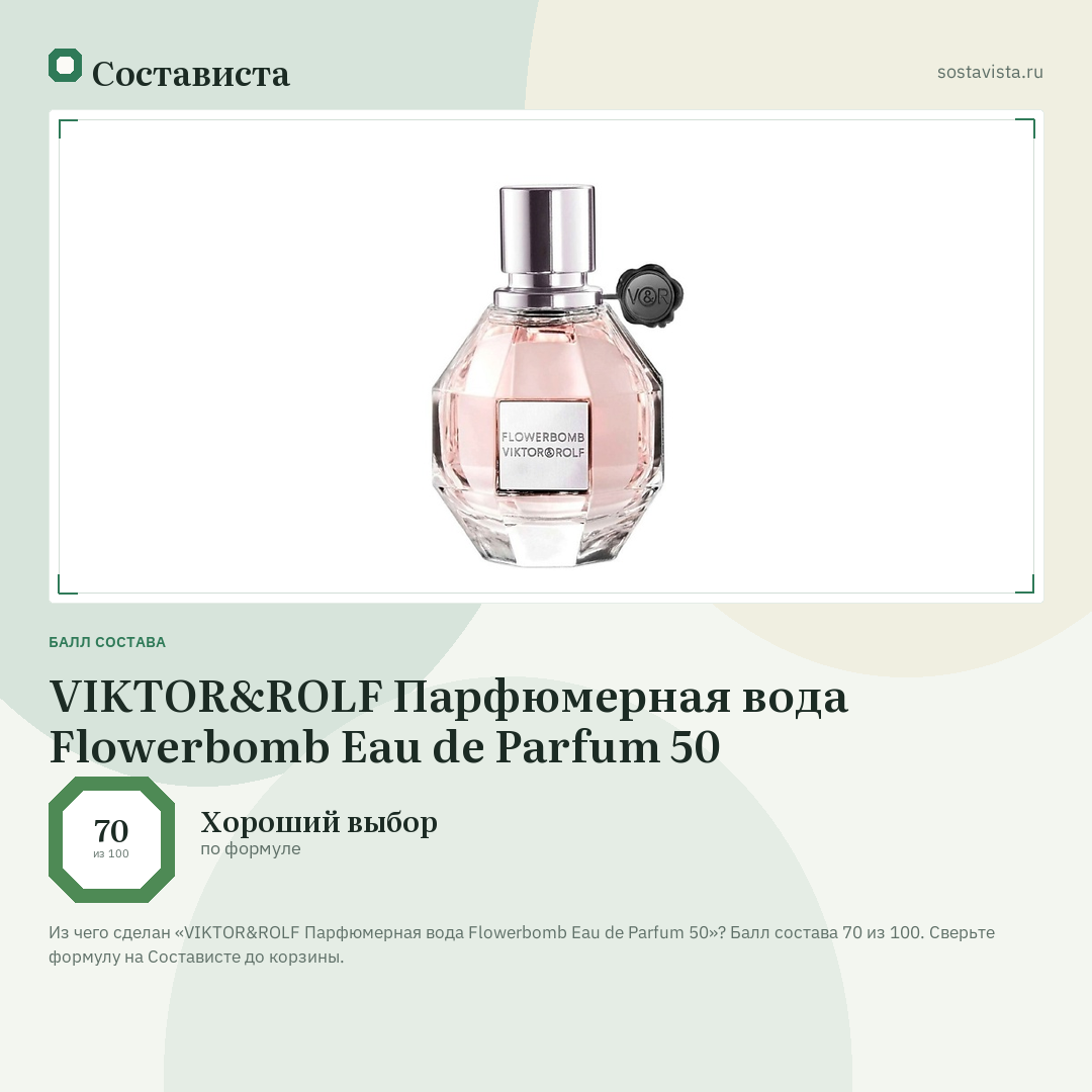 VIKTOR&ROLF Парфюмерная вода Flowerbomb Eau de Parfum 50: балл состава 70 из 100 — Состависта