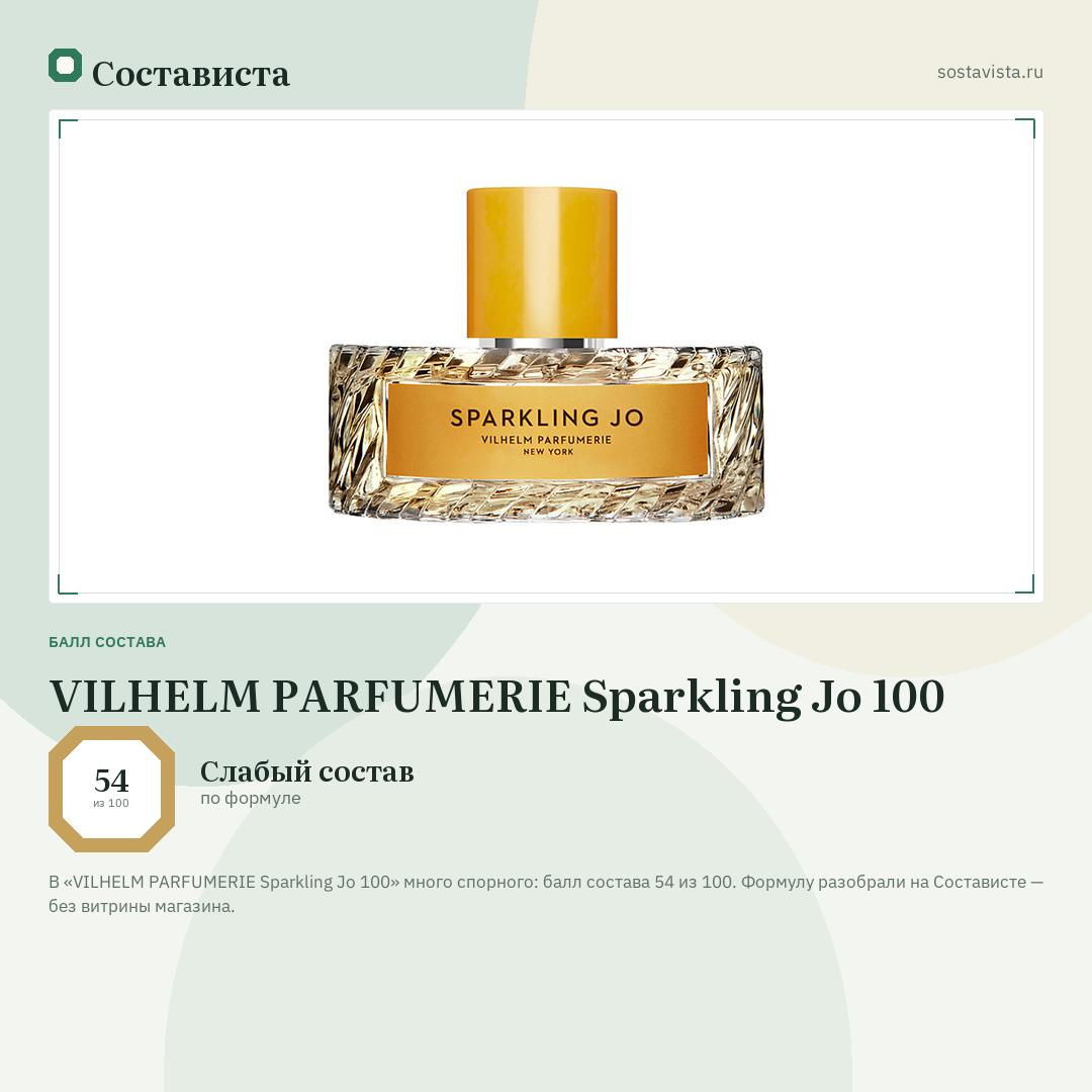 VILHELM PARFUMERIE Sparkling Jo 100: балл состава 54 из 100 — Состависта