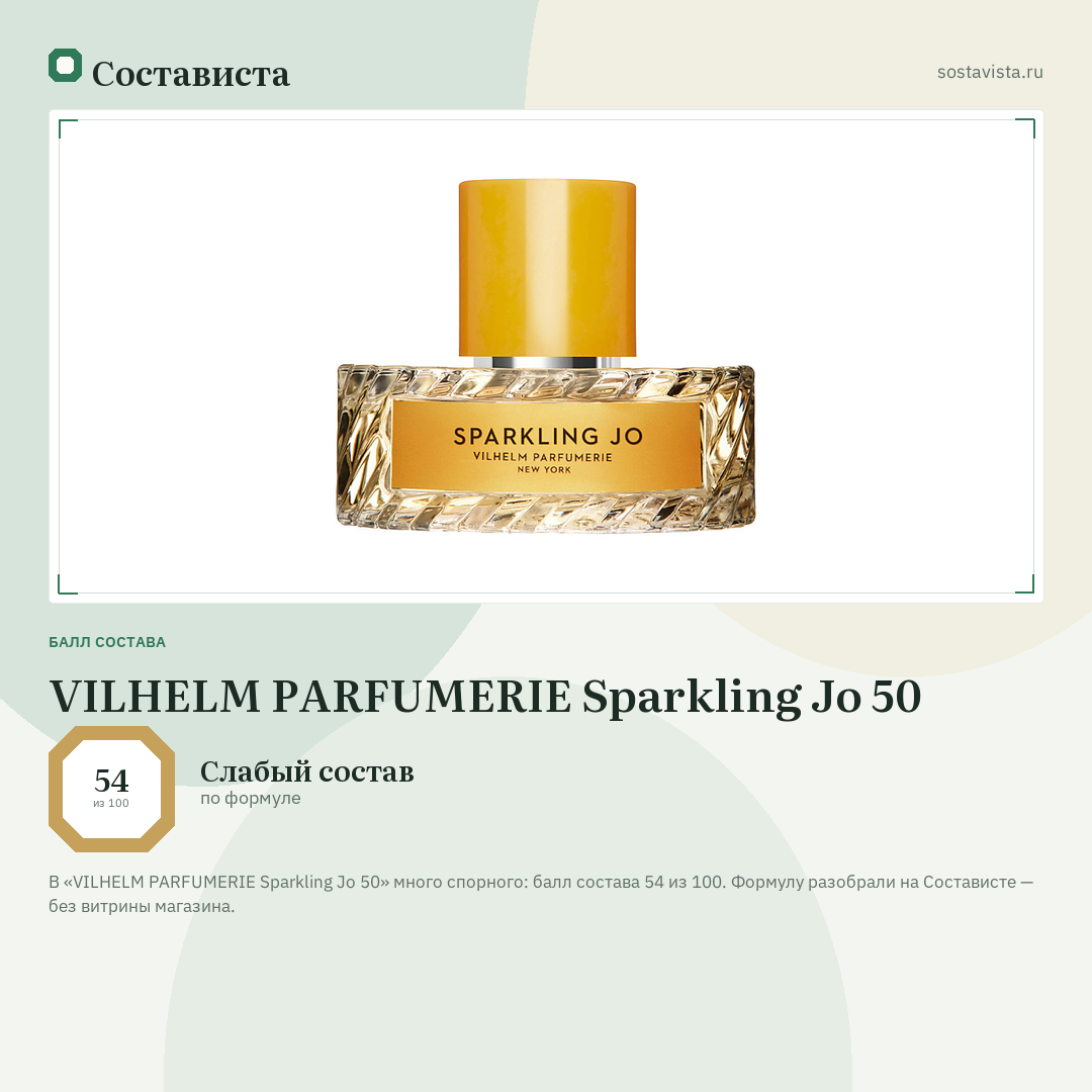 VILHELM PARFUMERIE Sparkling Jo 50: балл состава 54 из 100 — Состависта