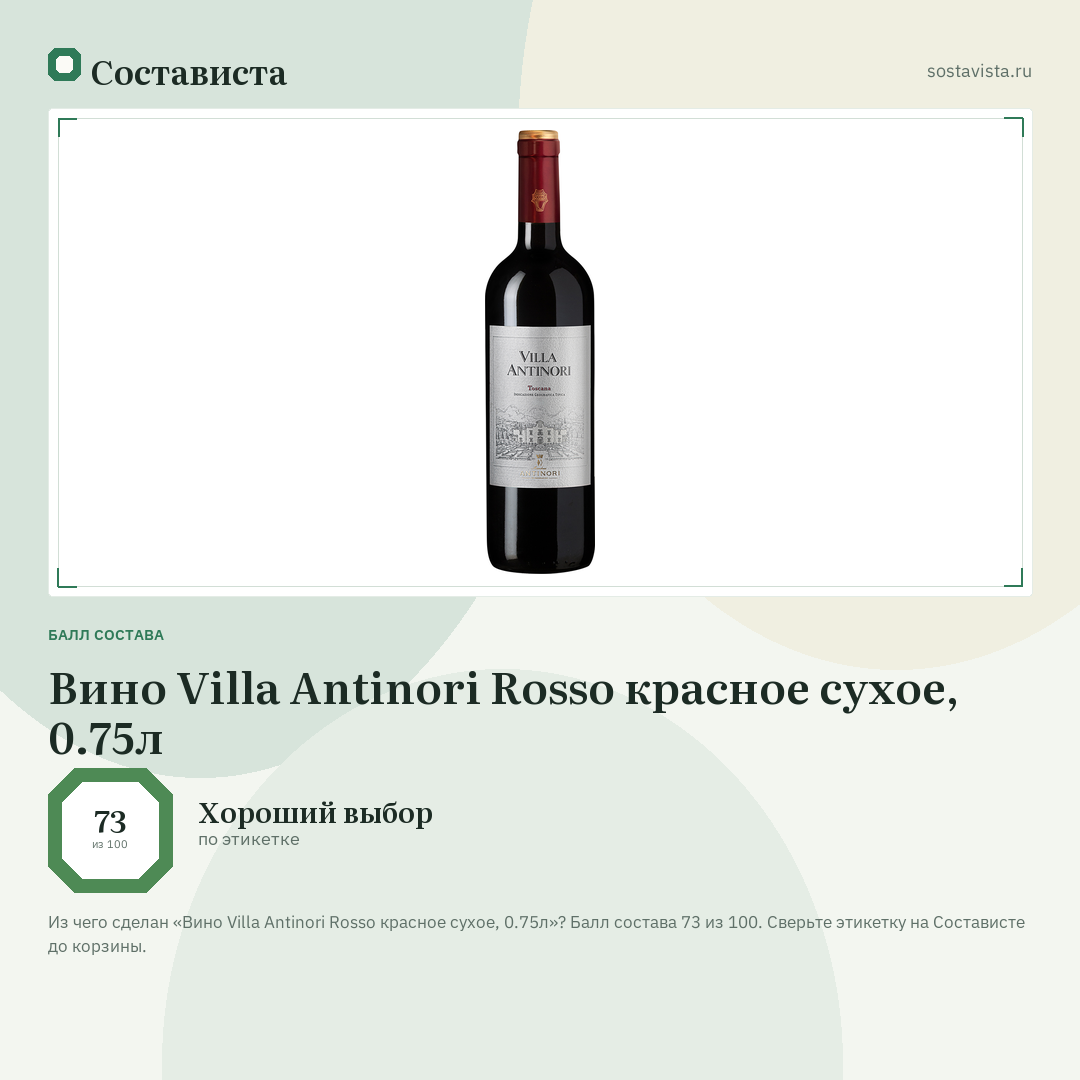 Вино Villa Antinori Rosso красное сухое, 0.75л: балл состава 73 из 100 — Состависта