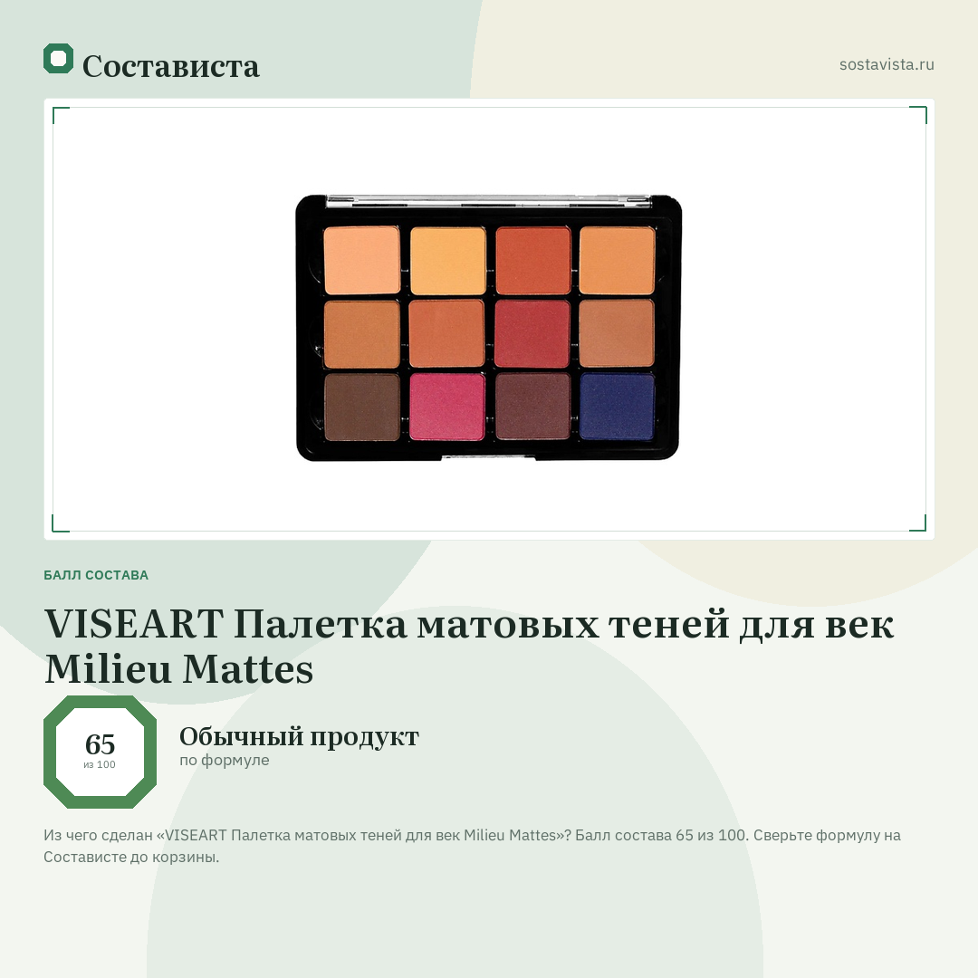 VISEART Палетка матовых теней для век Milieu Mattes: балл состава 65 из 100 — Состависта