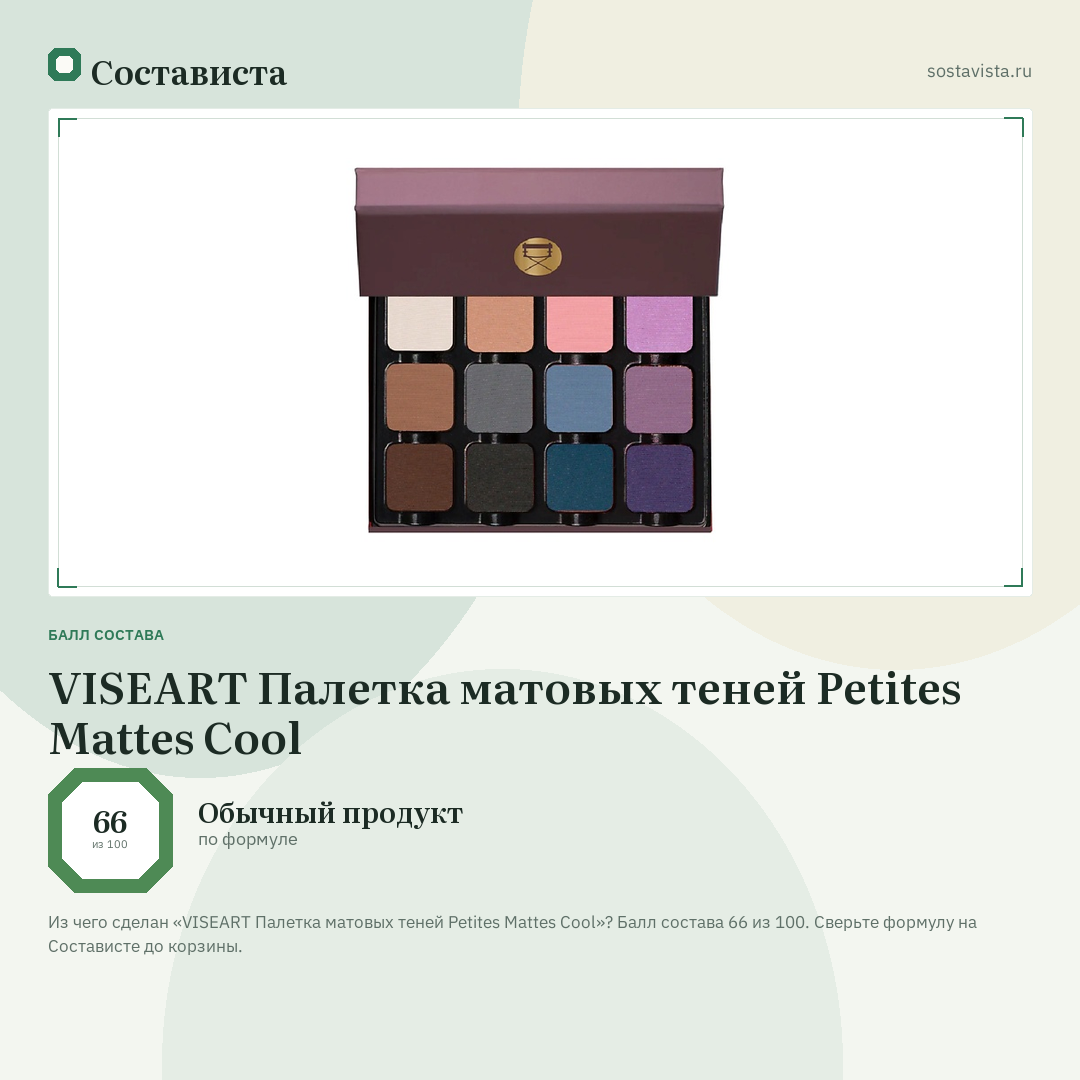 VISEART Палетка матовых теней Petites Mattes Cool: балл состава 66 из 100 — Состависта