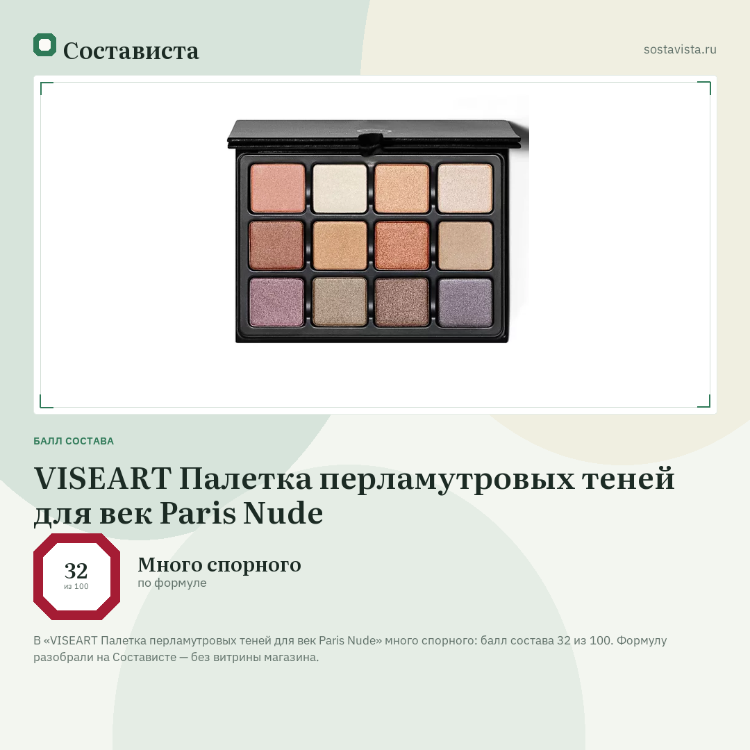 VISEART Палетка перламутровых теней для век Paris Nude: балл состава 32 из 100 — Состависта