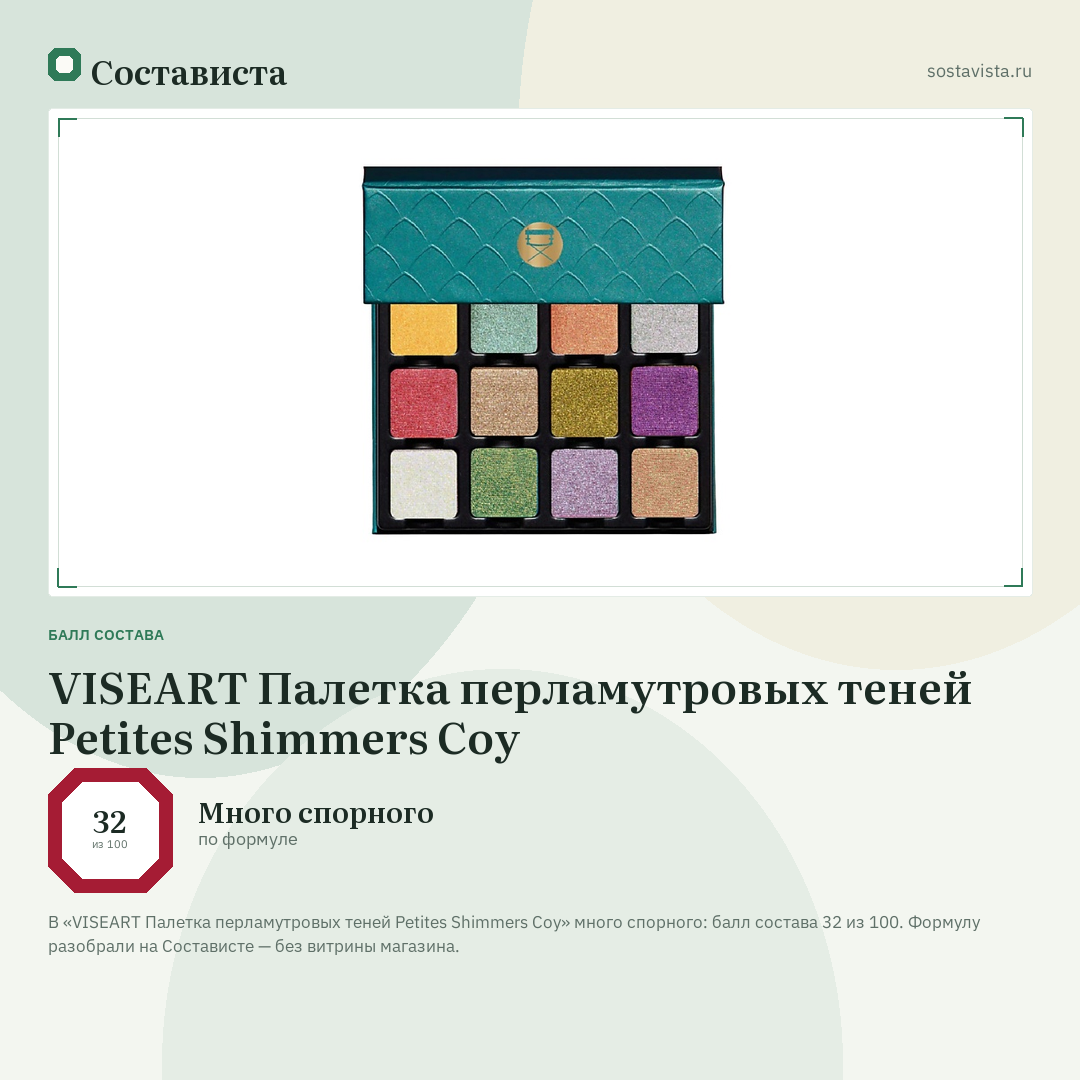 VISEART Палетка перламутровых теней Petites Shimmers Coy: балл состава 32 из 100 — Состависта