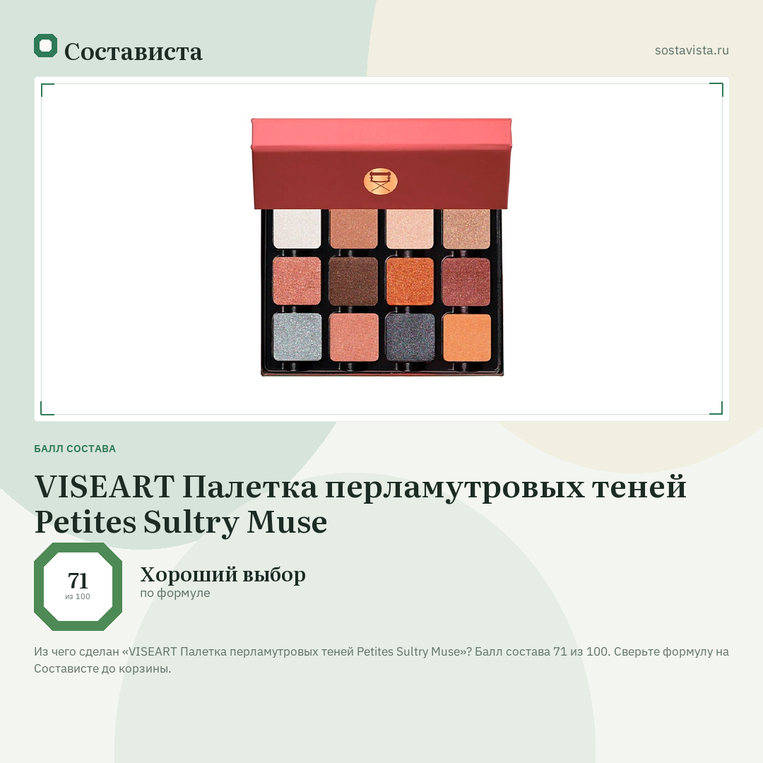 VISEART Палетка перламутровых теней Petites Sultry Muse: балл состава 71 из 100 — Состависта