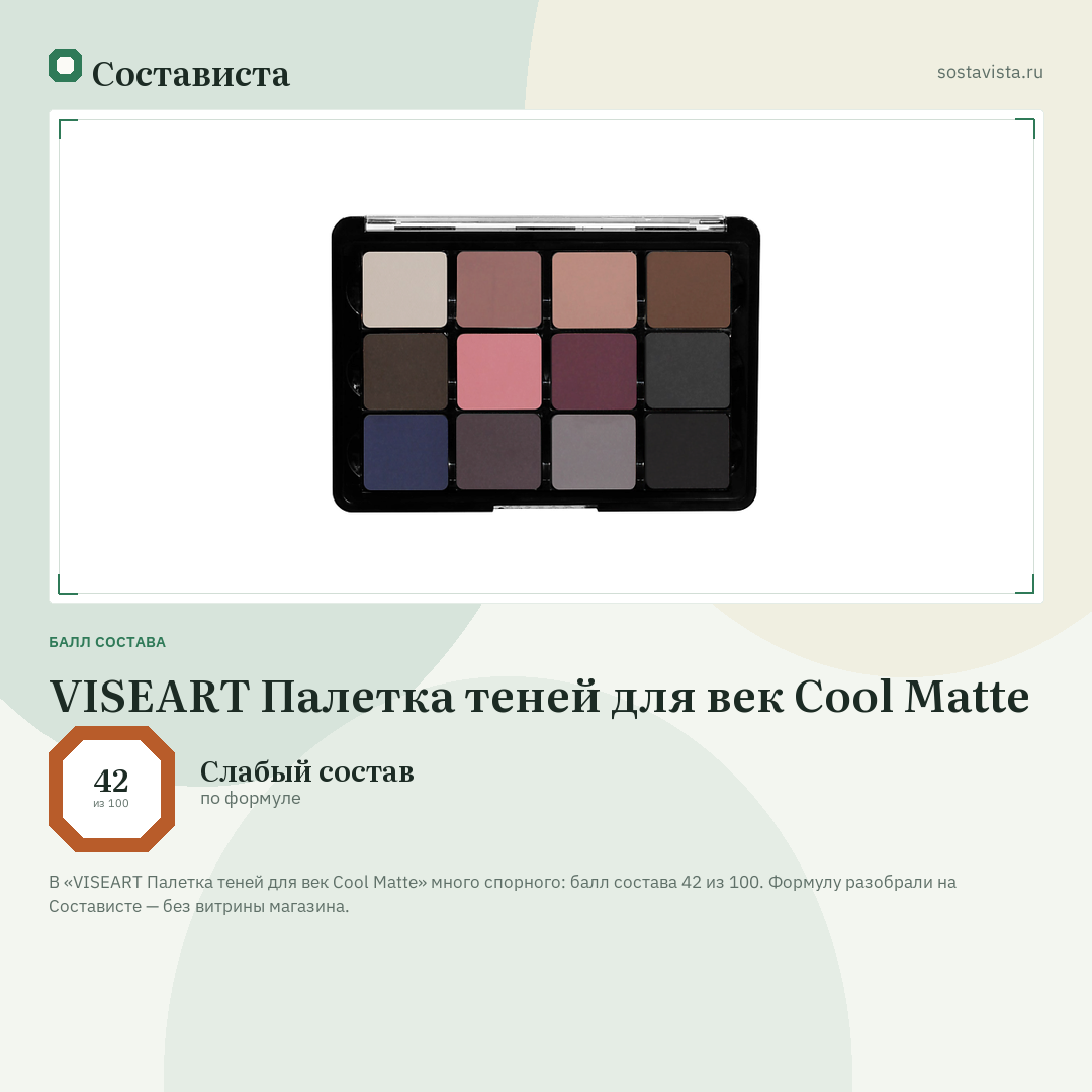 VISEART Палетка теней для век Cool Matte: балл состава 42 из 100 — Состависта