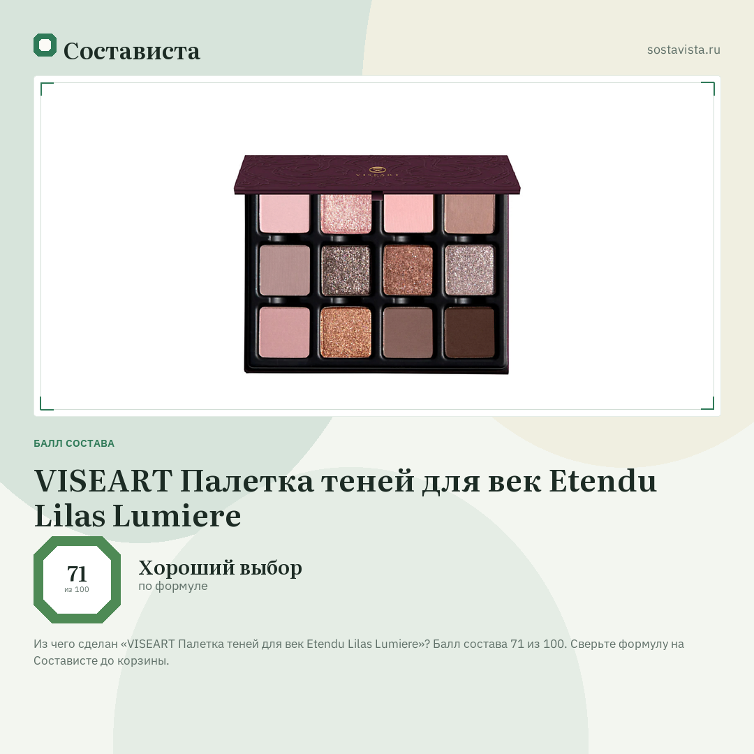 VISEART Палетка теней для век Etendu Lilas Lumiere: балл состава 71 из 100 — Состависта