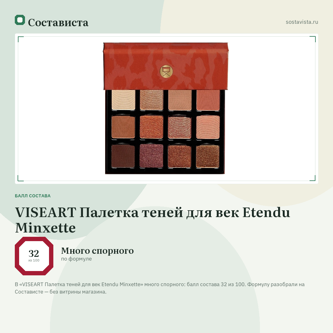 VISEART Палетка теней для век Etendu Minxette: балл состава 32 из 100 — Состависта
