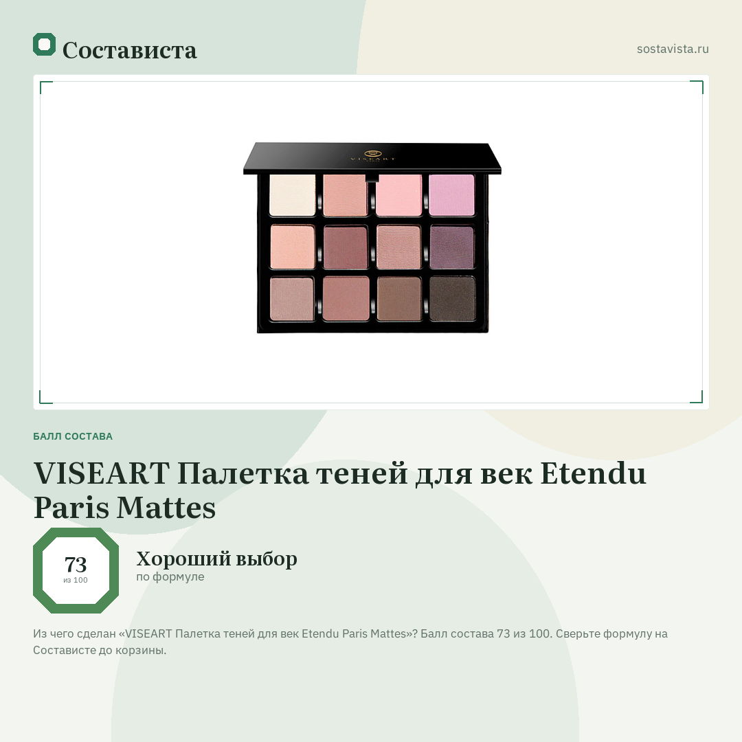VISEART Палетка теней для век Etendu Paris Mattes: балл состава 73 из 100 — Состависта
