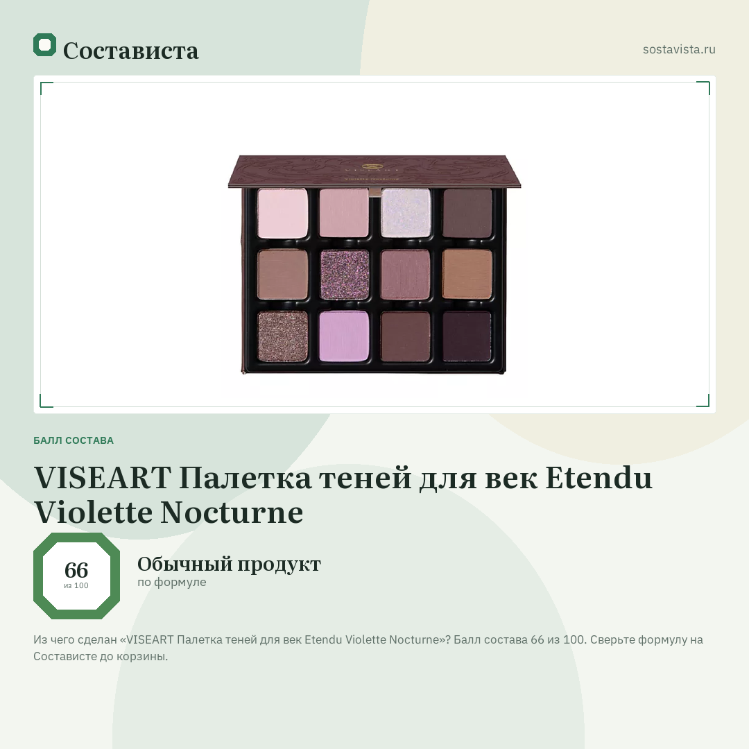 VISEART Палетка теней для век Etendu Violette Nocturne: балл состава 66 из 100 — Состависта