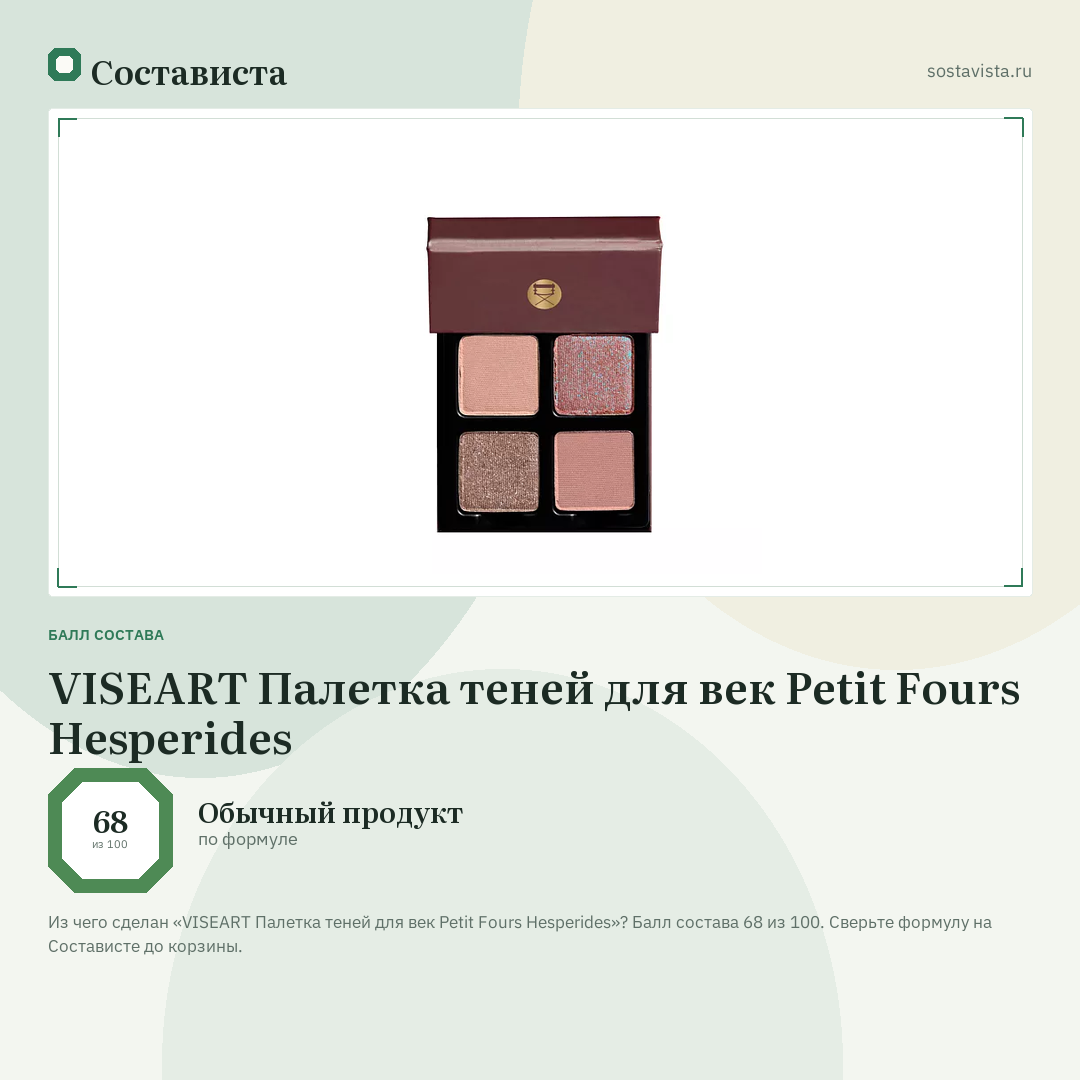 VISEART Палетка теней для век Petit Fours Hesperides: балл состава 68 из 100 — Состависта