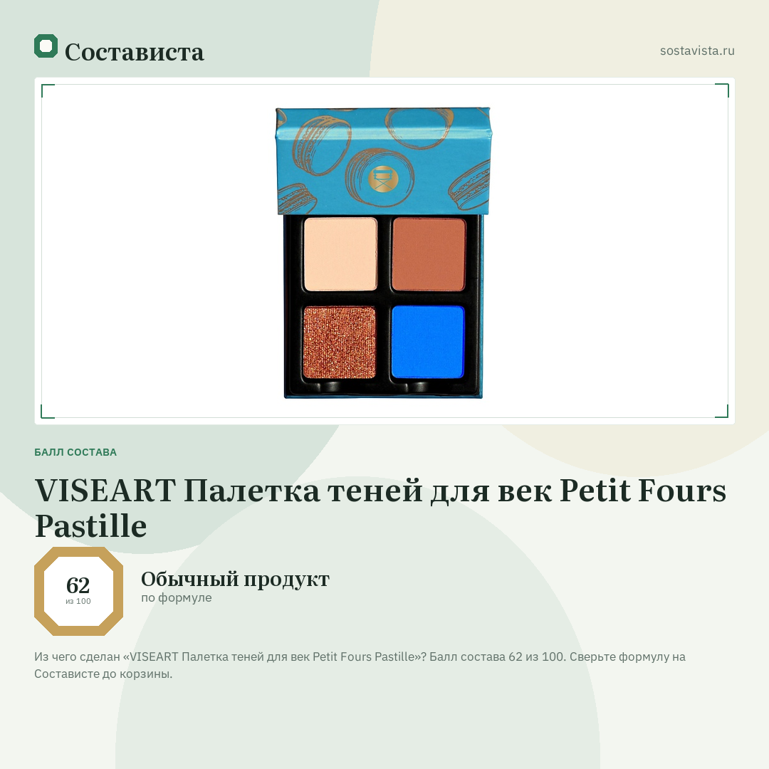 VISEART Палетка теней для век Petit Fours Pastille: балл состава 62 из 100 — Состависта