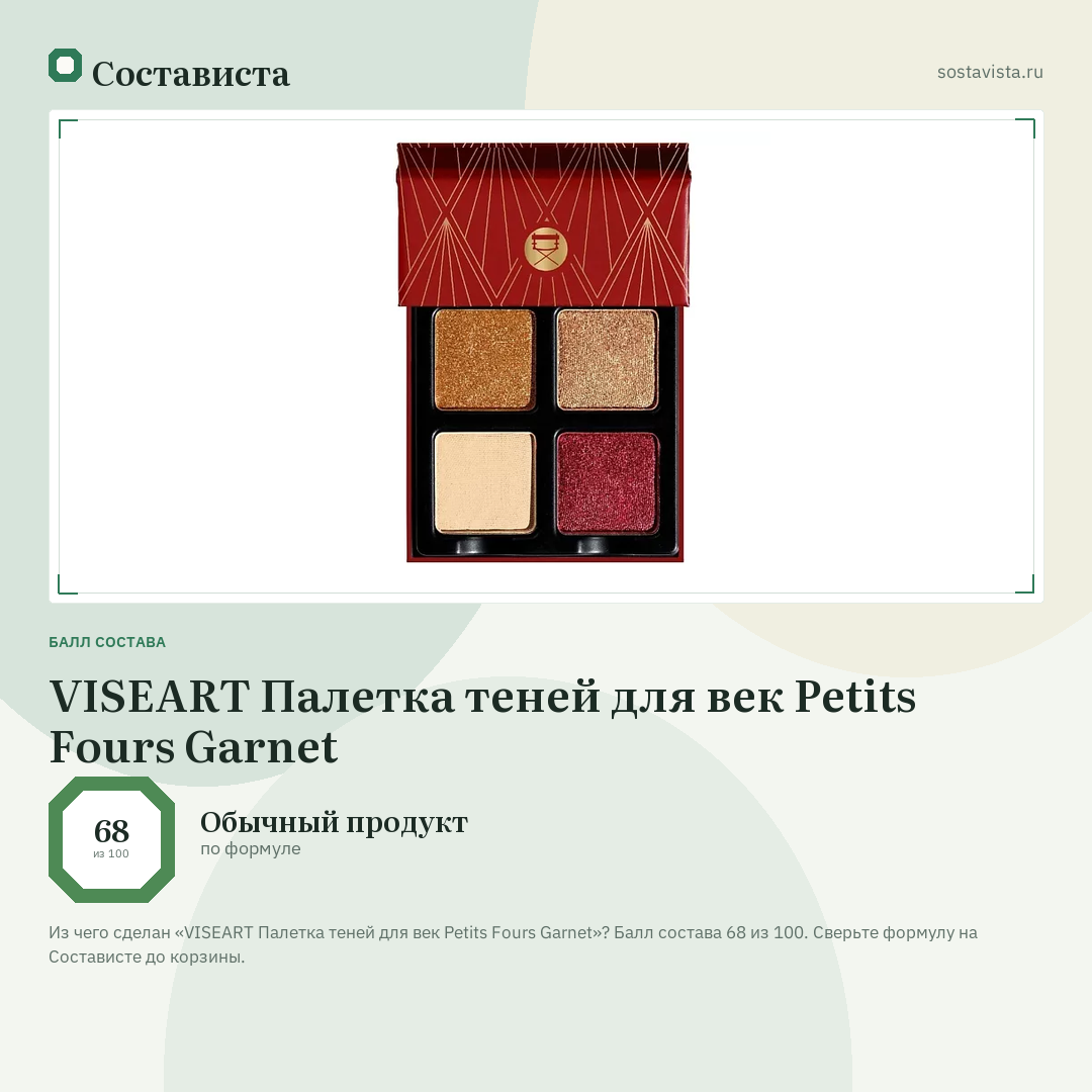 VISEART Палетка теней для век Petits Fours Garnet: балл состава 68 из 100 — Состависта