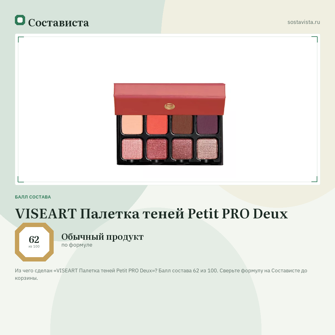 VISEART Палетка теней Petit PRO Deux: балл состава 62 из 100 — Состависта