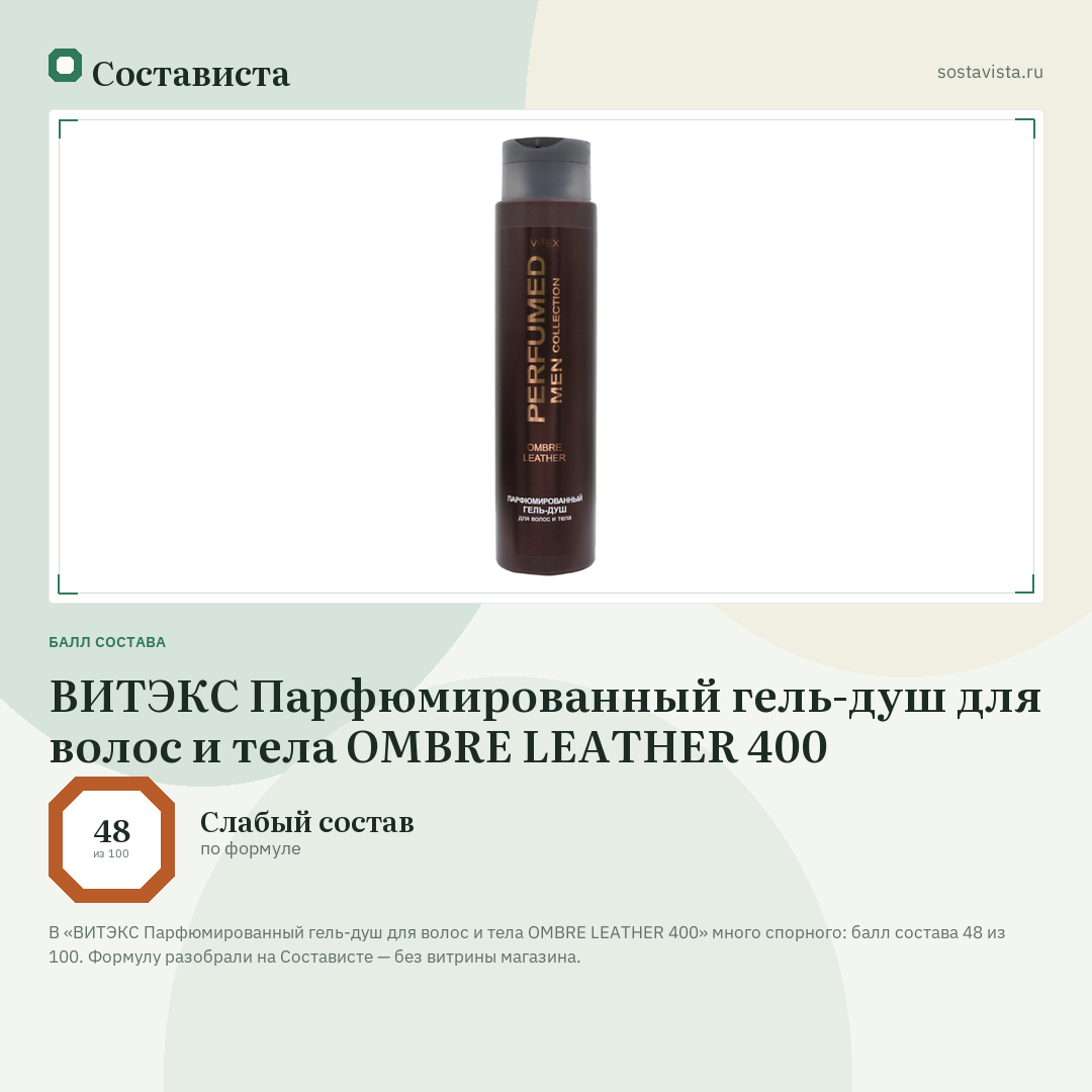 ВИТЭКС Парфюмированный гель-душ для волос и тела OMBRE LEATHER 400: балл состава 48 из 100 — Состависта