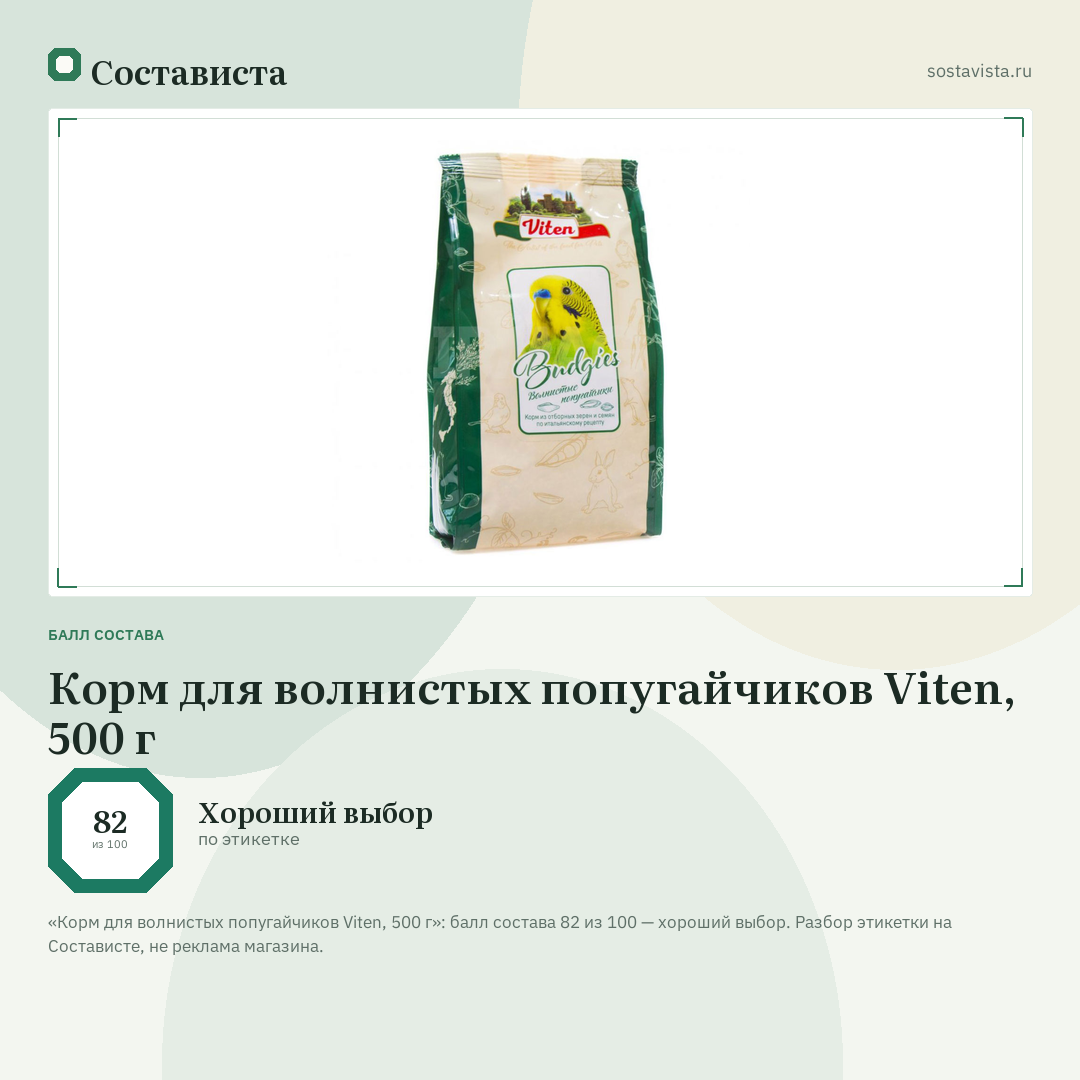 Корм для волнистых попугайчиков Viten, 500 г: балл состава 82 из 100 — Состависта