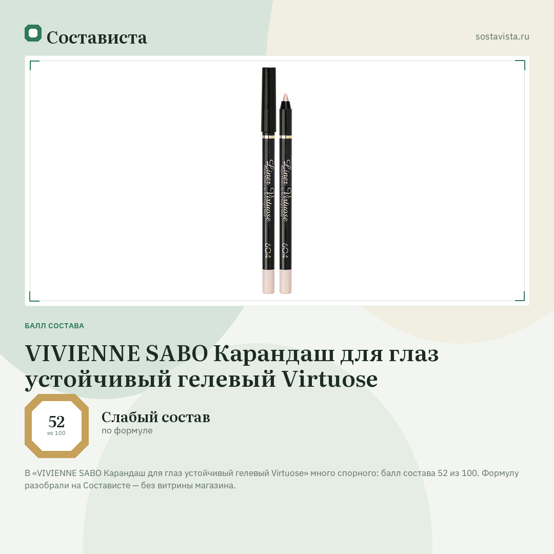 VIVIENNE SABO Карандаш для глаз устойчивый гелевый Virtuose: балл состава 52 из 100 — Состависта