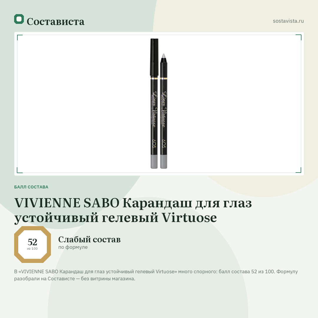 VIVIENNE SABO Карандаш для глаз устойчивый гелевый Virtuose: балл состава 52 из 100 — Состависта