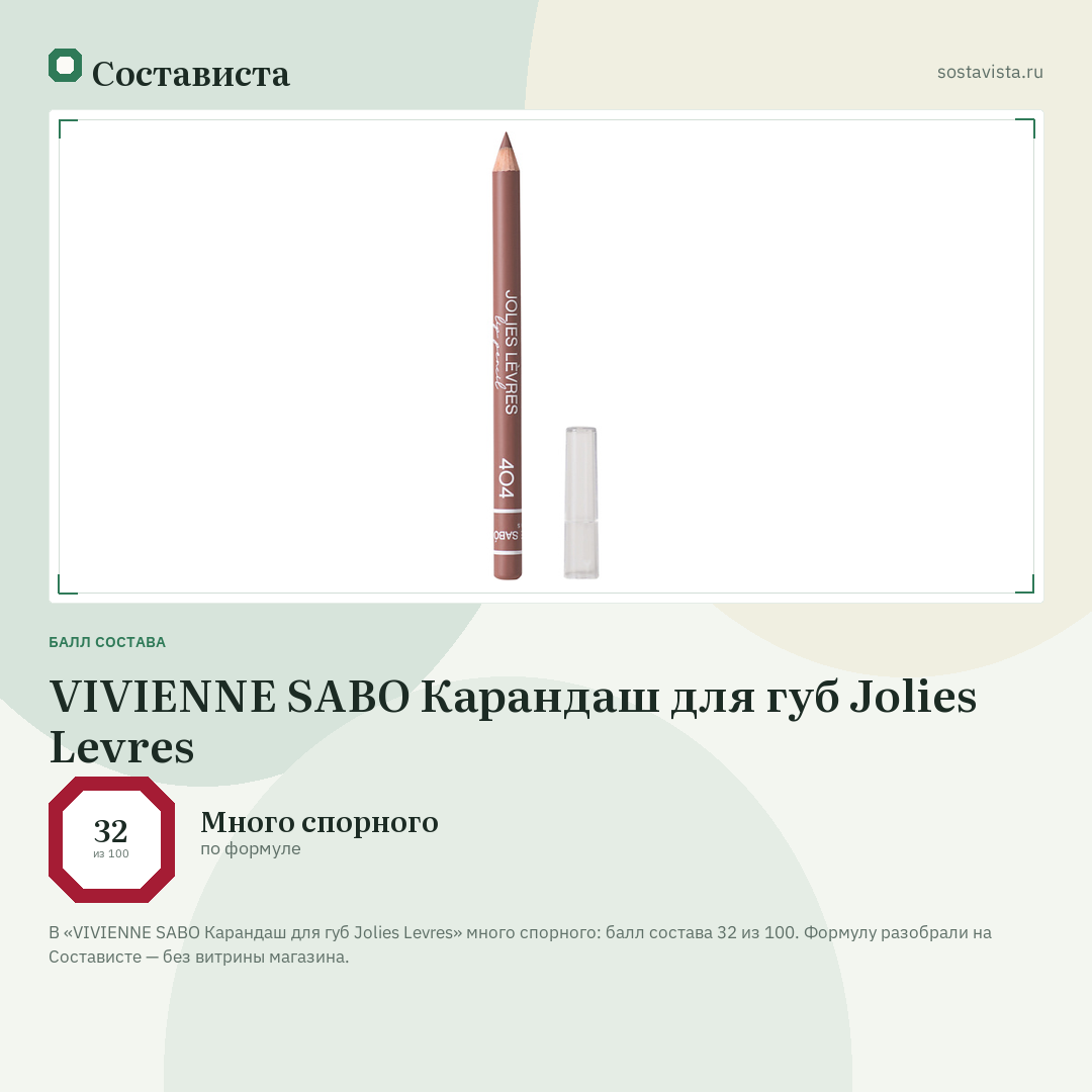 VIVIENNE SABO Карандаш для губ Jolies Levres: балл состава 32 из 100 — Состависта