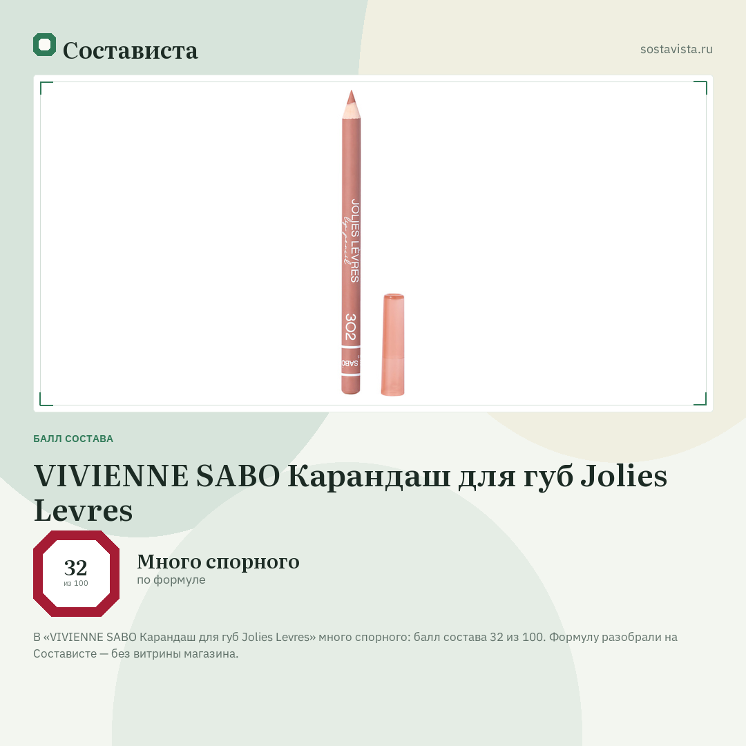 VIVIENNE SABO Карандаш для губ Jolies Levres: балл состава 32 из 100 — Состависта