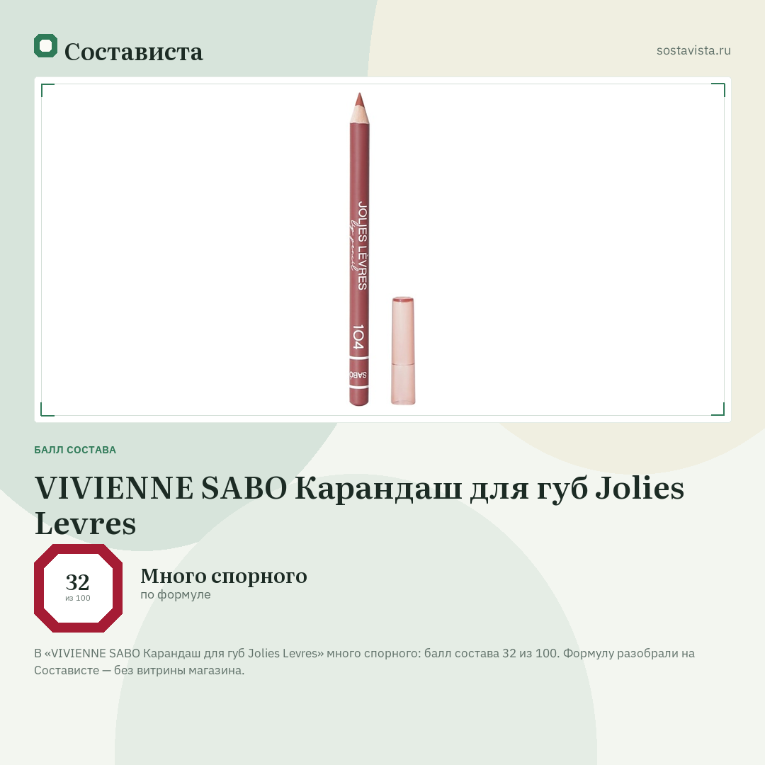 VIVIENNE SABO Карандаш для губ Jolies Levres: балл состава 32 из 100 — Состависта