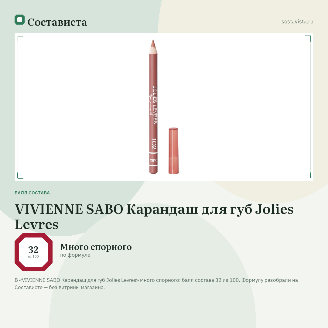 VIVIENNE SABO Карандаш для губ Jolies Levres: балл состава 32 из 100 — Состависта