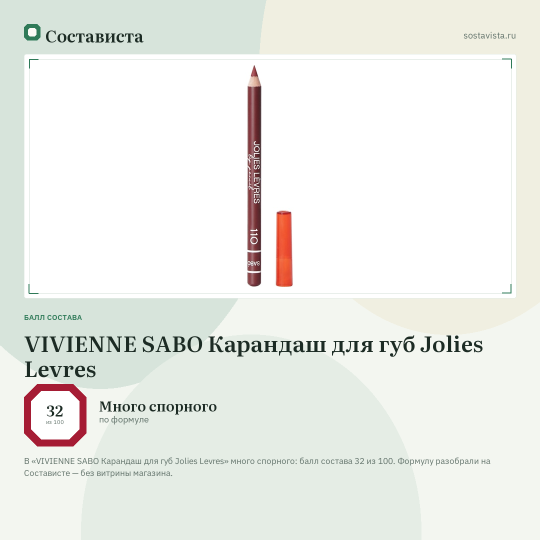 VIVIENNE SABO Карандаш для губ Jolies Levres: балл состава 32 из 100 — Состависта