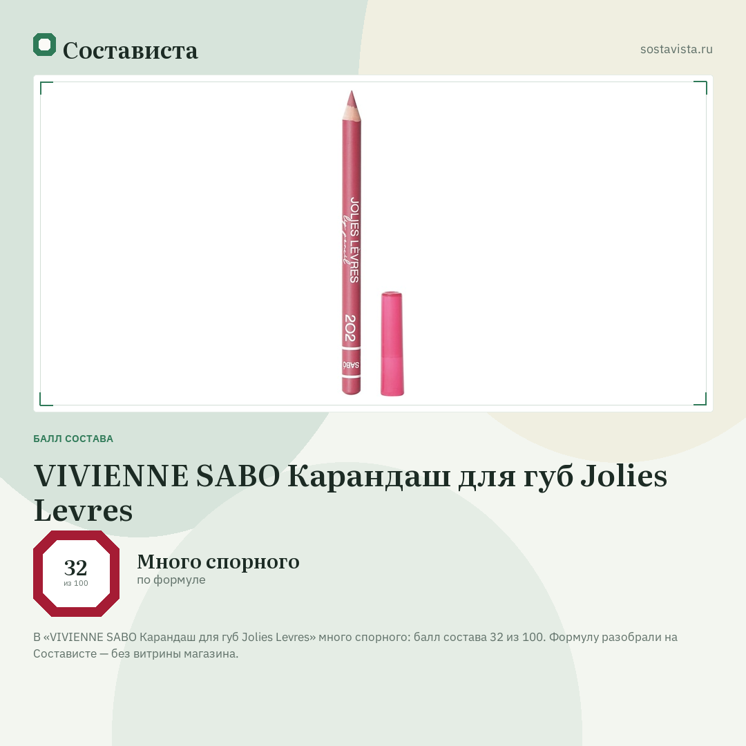 VIVIENNE SABO Карандаш для губ Jolies Levres: балл состава 32 из 100 — Состависта