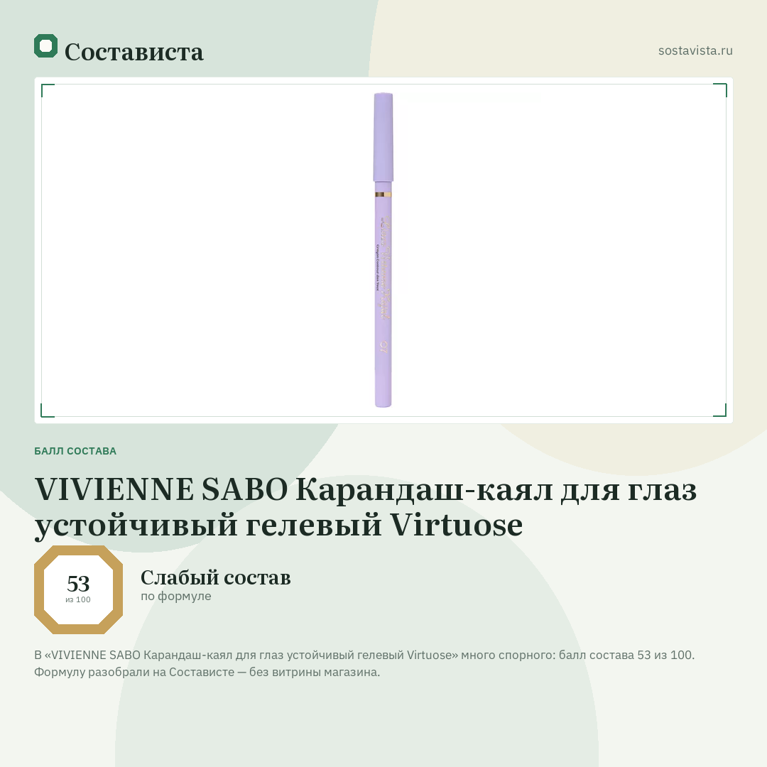 VIVIENNE SABO Карандаш-каял для глаз устойчивый гелевый Virtuose: балл состава 53 из 100 — Состависта