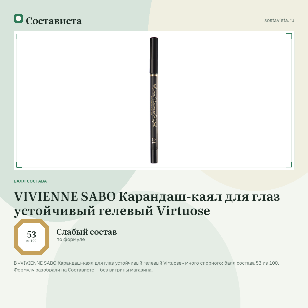 VIVIENNE SABO Карандаш-каял для глаз устойчивый гелевый Virtuose: балл состава 53 из 100 — Состависта