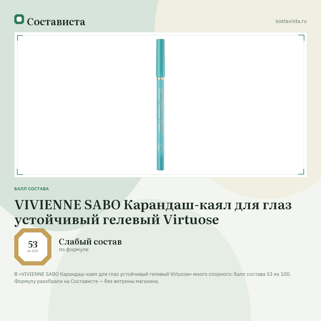 VIVIENNE SABO Карандаш-каял для глаз устойчивый гелевый Virtuose: балл состава 53 из 100 — Состависта