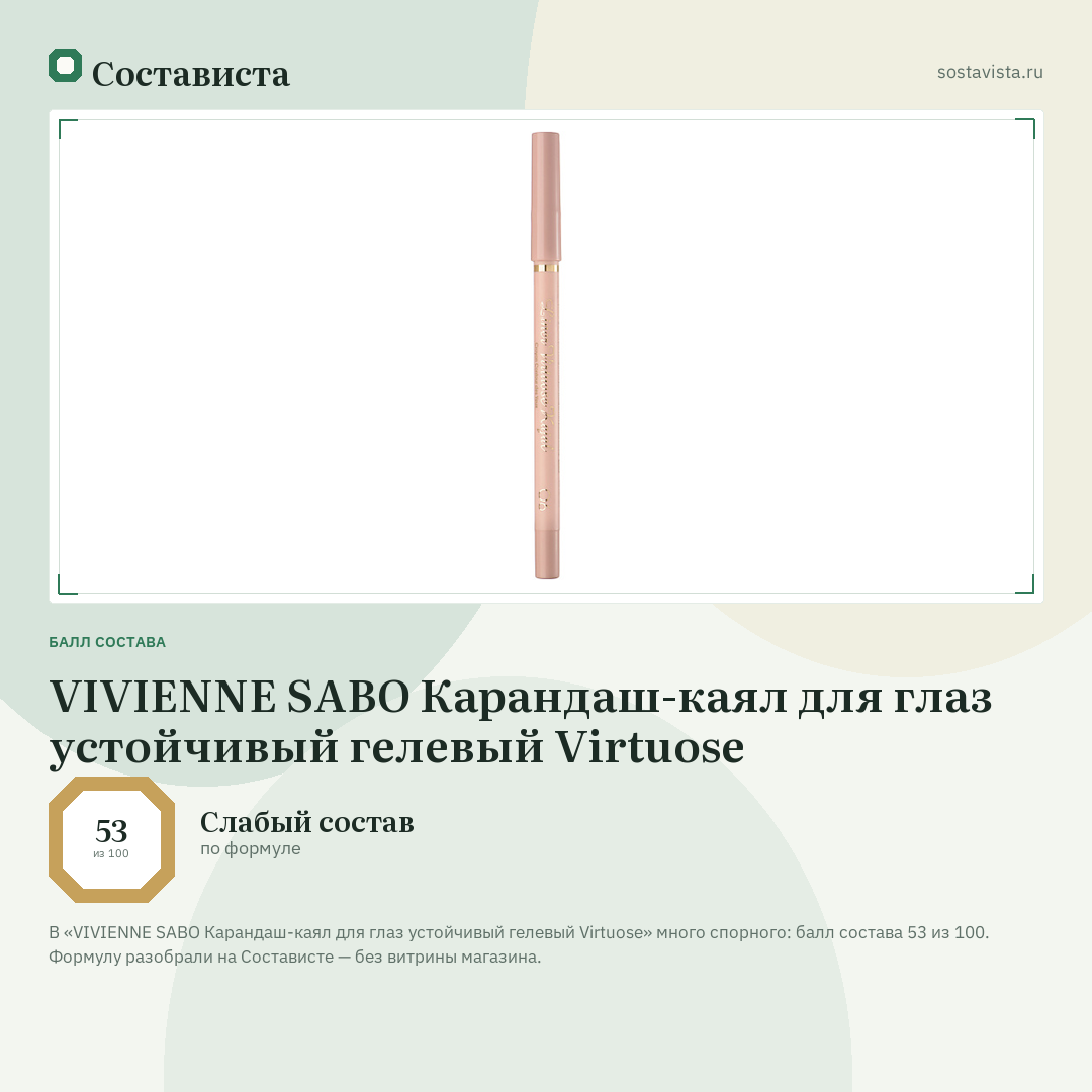 VIVIENNE SABO Карандаш-каял для глаз устойчивый гелевый Virtuose: балл состава 53 из 100 — Состависта