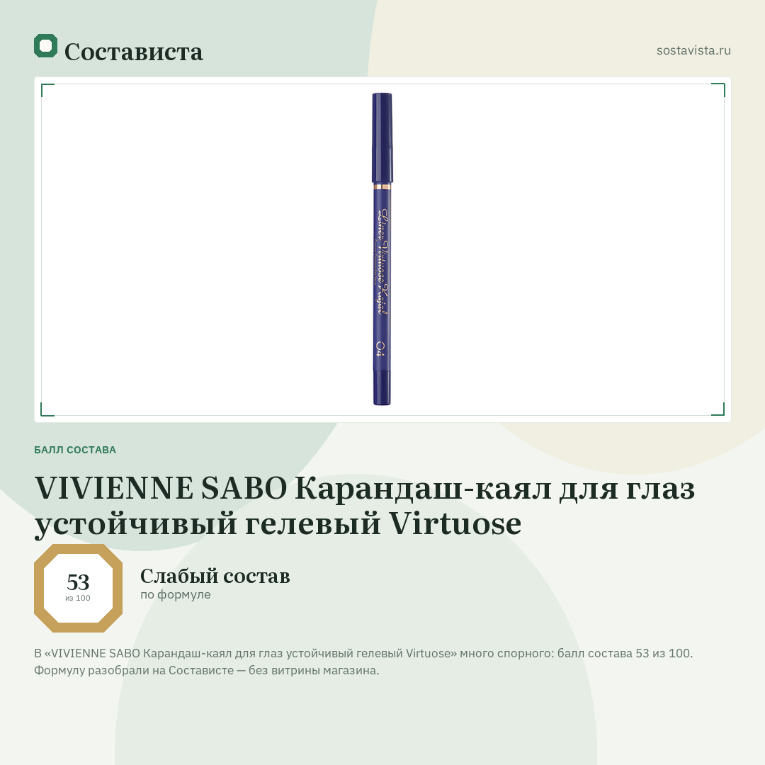 VIVIENNE SABO Карандаш-каял для глаз устойчивый гелевый Virtuose: балл состава 53 из 100 — Состависта