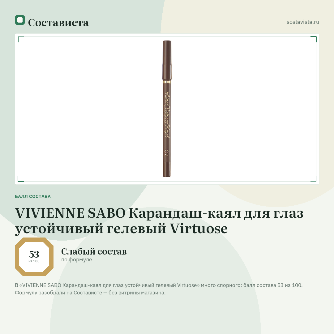 VIVIENNE SABO Карандаш-каял для глаз устойчивый гелевый Virtuose: балл состава 53 из 100 — Состависта