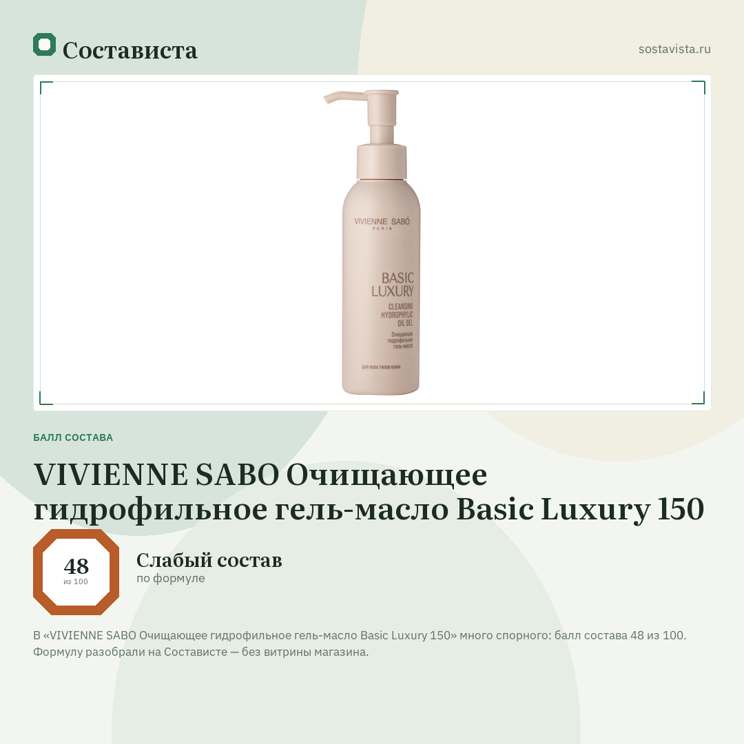 VIVIENNE SABO Очищающее гидрофильное гель-масло Basic Luxury 150: балл состава 48 из 100 — Состависта