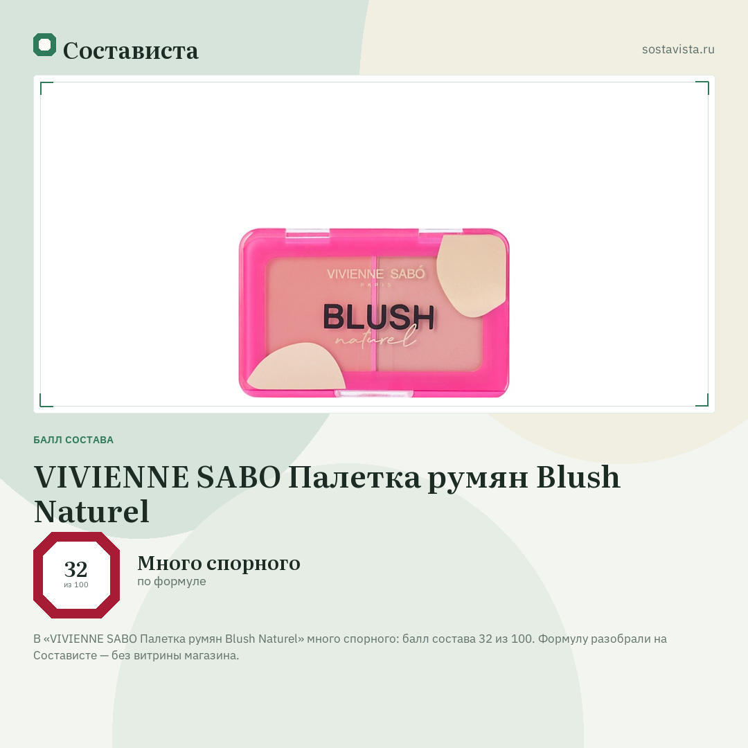 VIVIENNE SABO Палетка румян Blush Naturel: балл состава 32 из 100 — Состависта