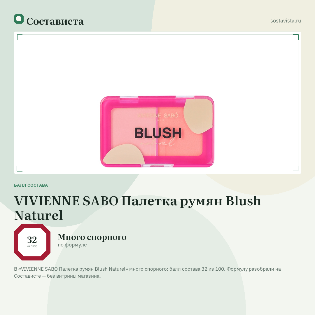VIVIENNE SABO Палетка румян Blush Naturel: балл состава 32 из 100 — Состависта