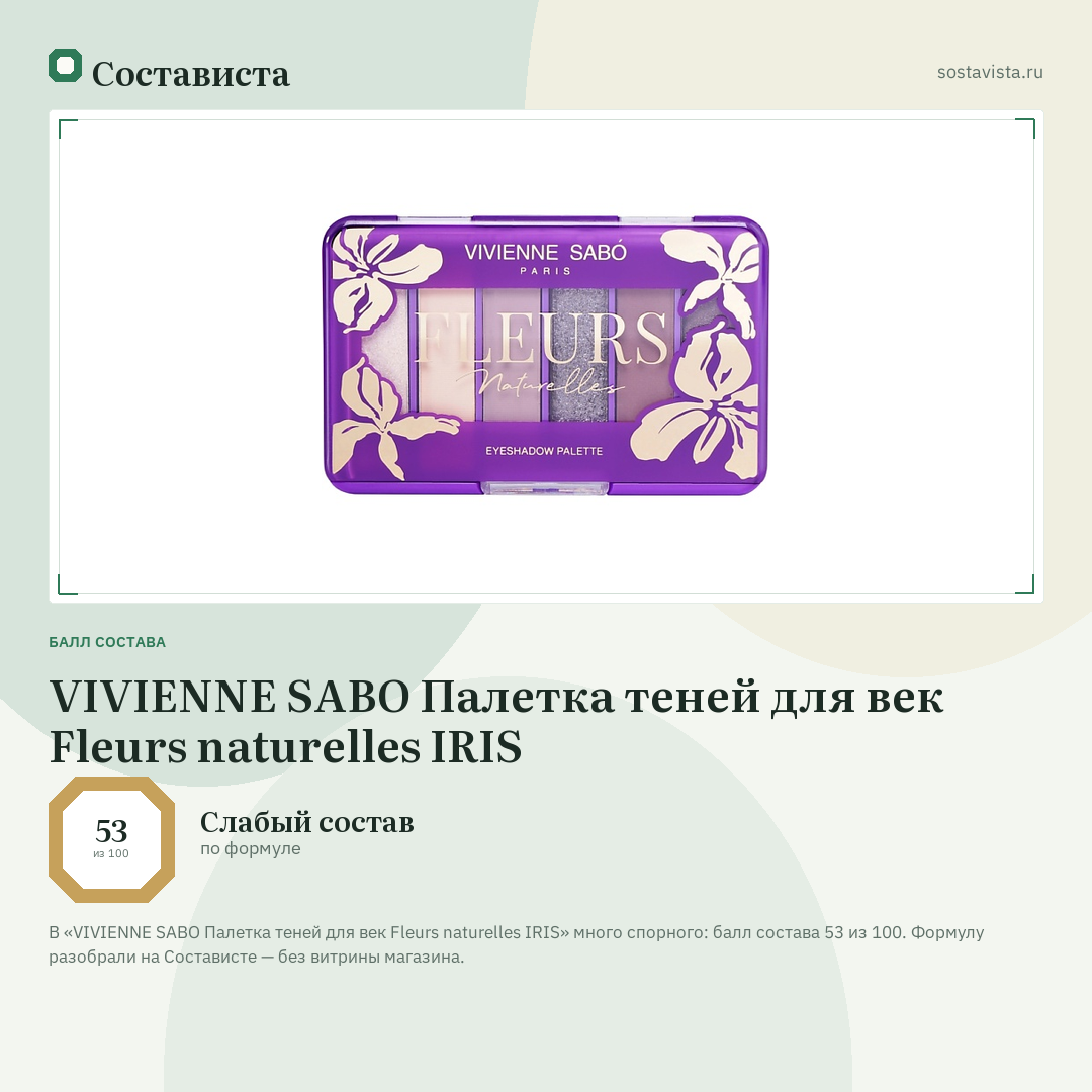 VIVIENNE SABO Палетка теней для век Fleurs naturelles IRIS: балл состава 53 из 100 — Состависта