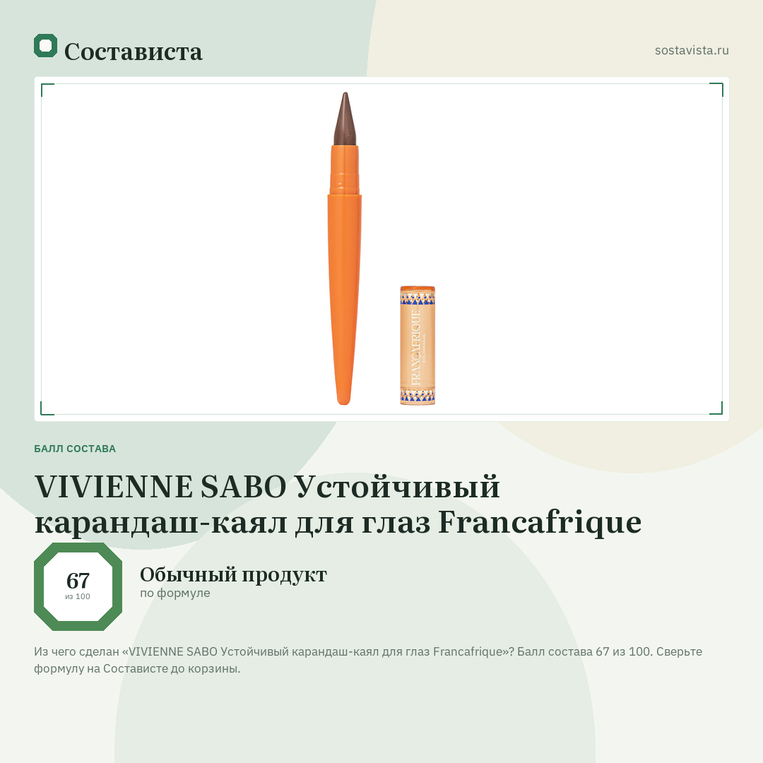 VIVIENNE SABO Устойчивый карандаш-каял для глаз Francafrique: балл состава 67 из 100 — Состависта