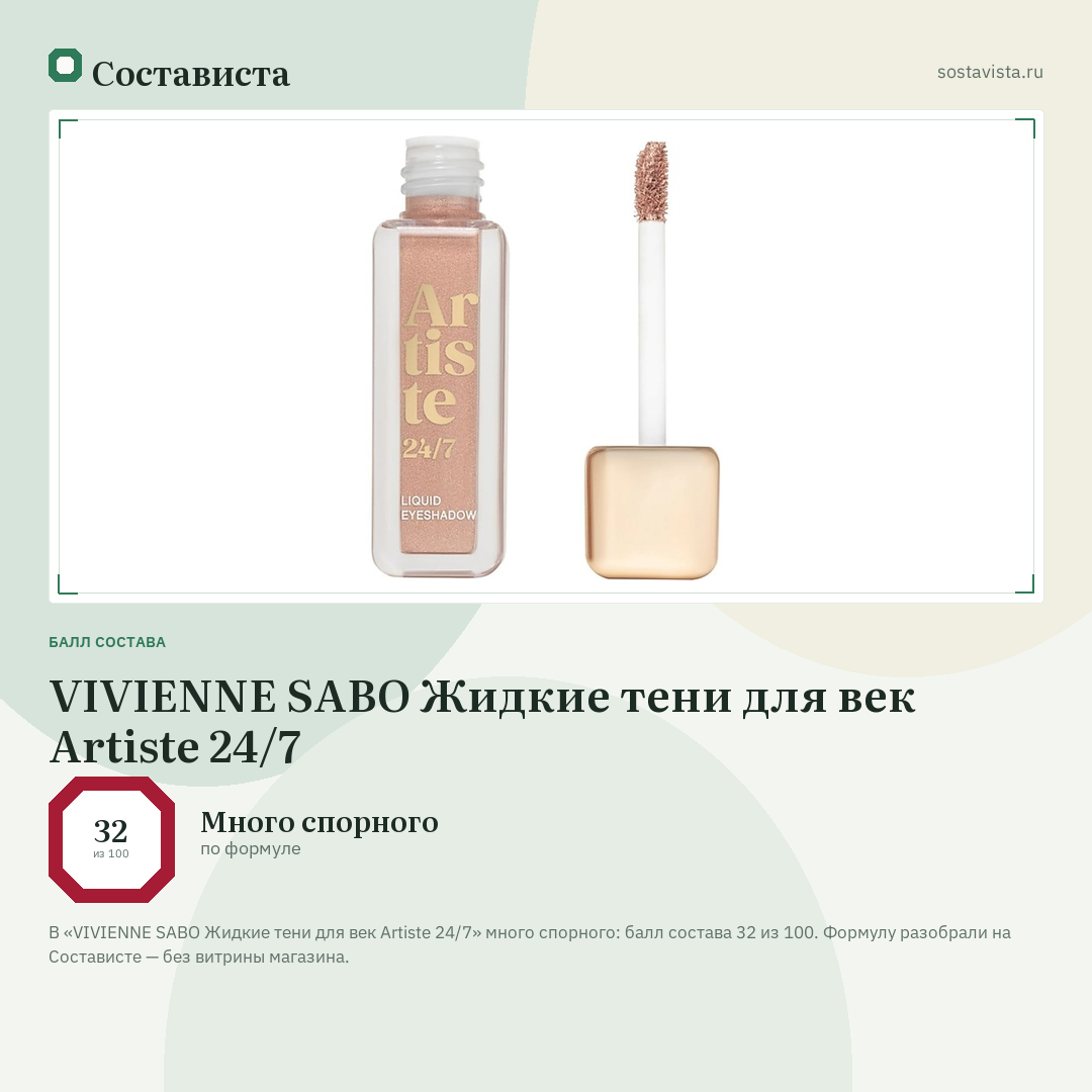 VIVIENNE SABO Жидкие тени для век Artiste 24/7: балл состава 32 из 100 — Состависта